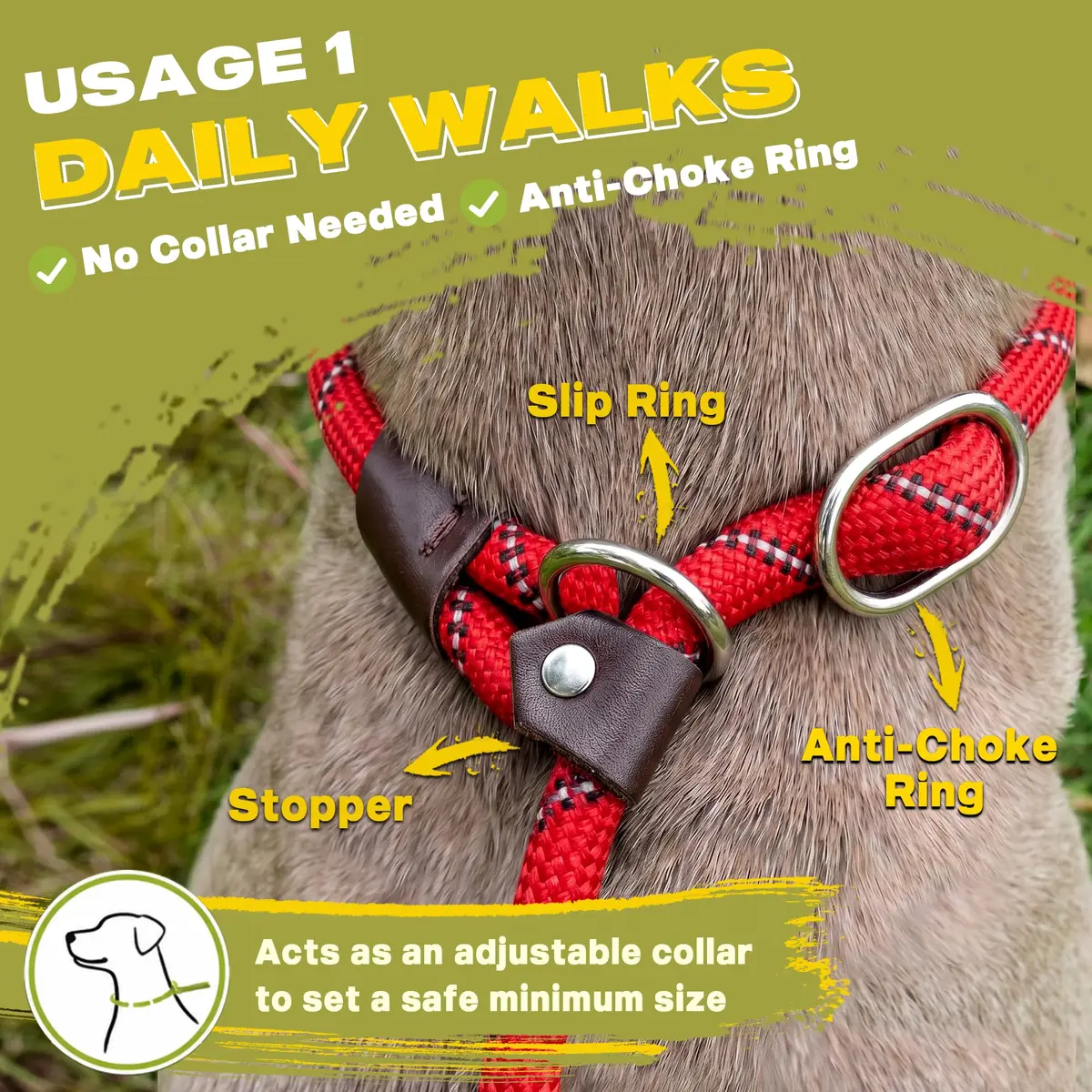 Fida Dog Leash 4 ft x 1/2" | Anti-pull Slip Lead for Large & Medium Dogs - view 4