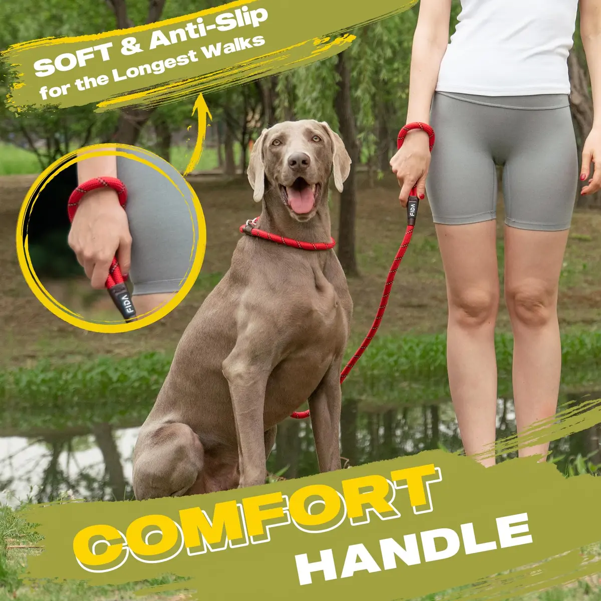 Fida Dog Leash 4 ft x 1/2" | Anti-pull Slip Lead for Large & Medium Dogs - view 6