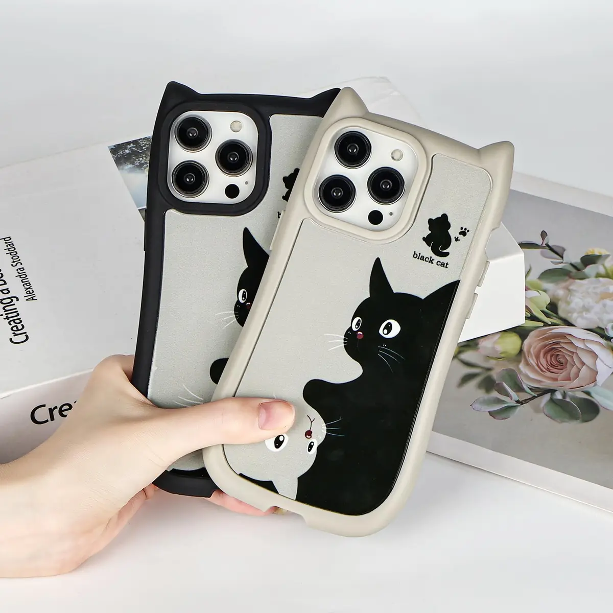 Uioeua Compatible with iPhone 14 Pro Case | Cute Kawaii Cat Cartoon 3D Ears Design | Gray - view 5
