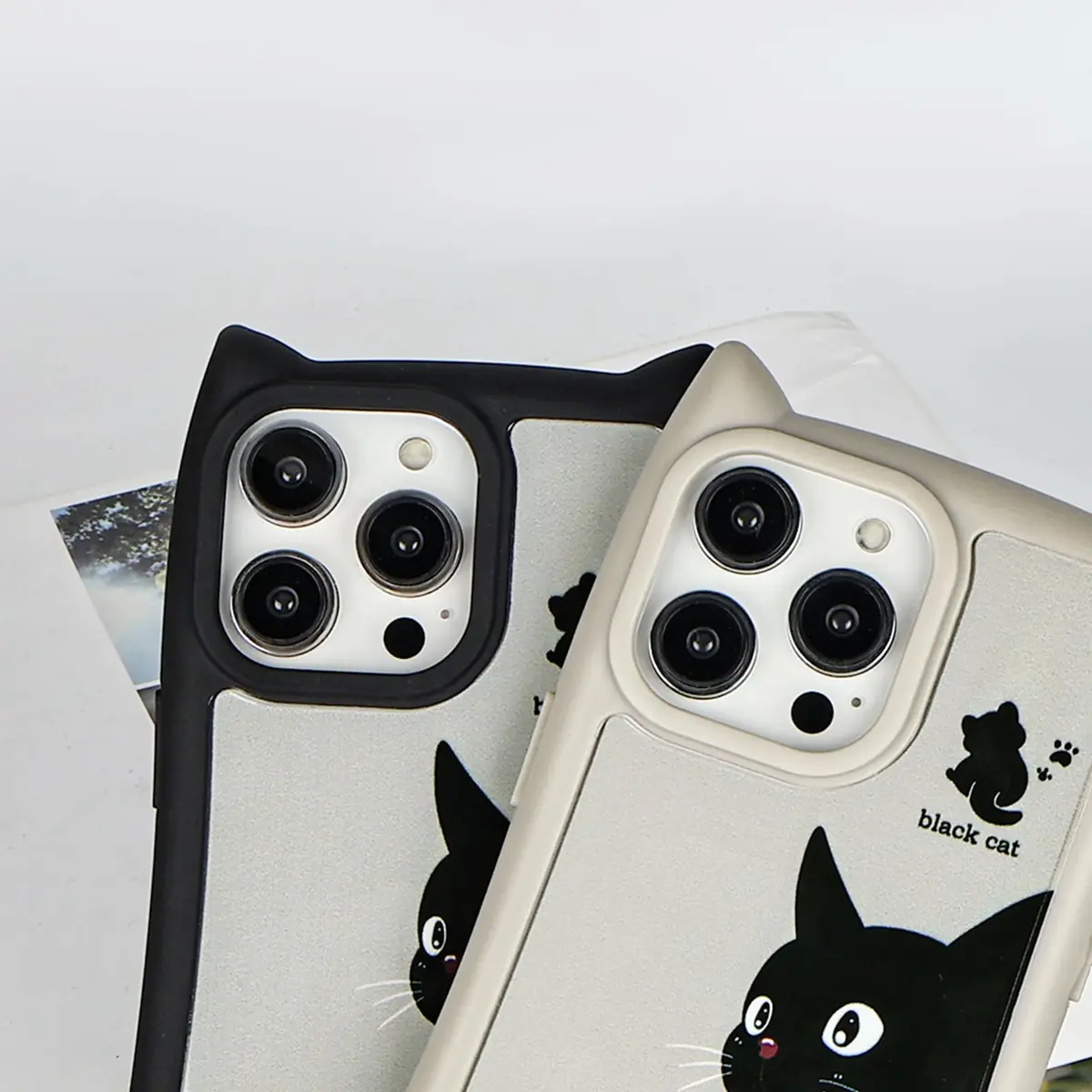 Uioeua Compatible with iPhone 14 Pro Case | Cute Kawaii Cat Cartoon 3D Ears Design | Gray - view 6
