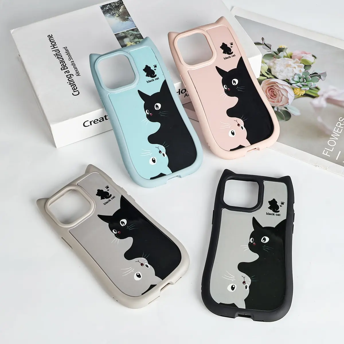 Uioeua Compatible with iPhone 14 Pro Case | Cute Kawaii Cat Cartoon 3D Ears Design | Gray - view 4