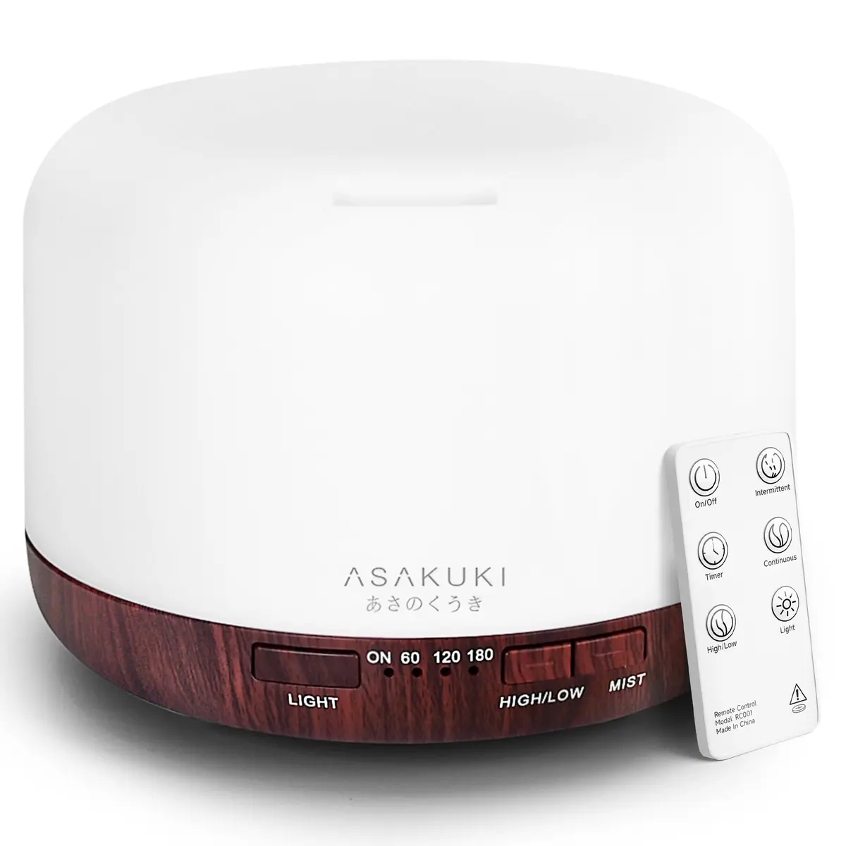 ASAKUKI Essential Oil Diffuser for Home, 500ML Aromatherapy Humidifier with Remote Control & 7 Color LED Lights | 168.9ml (5.74 Fl Oz) Coverage - main product image