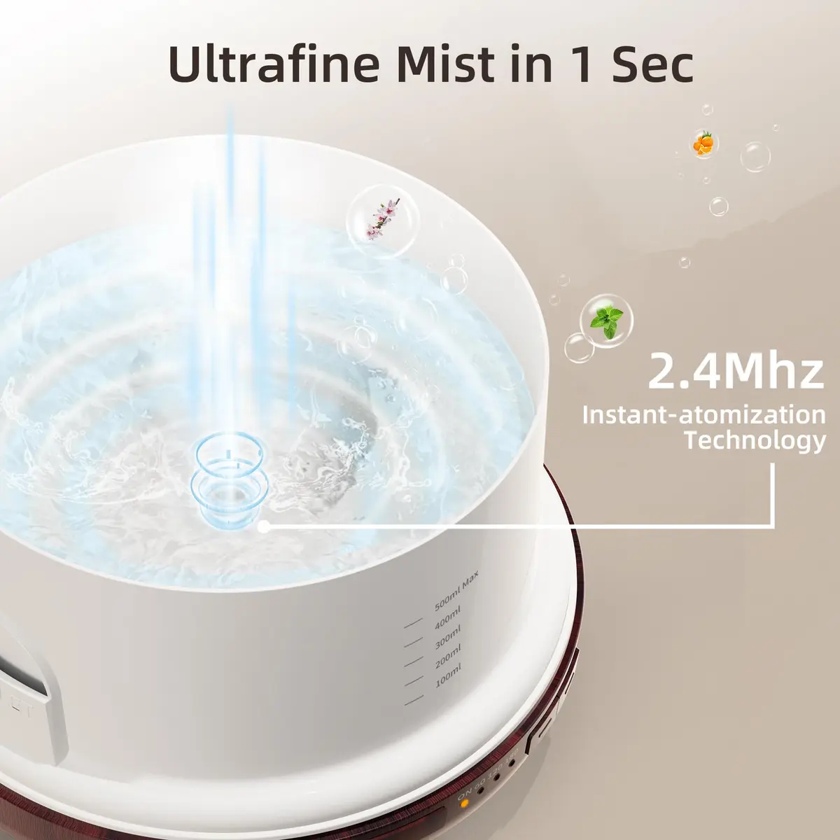 ASAKUKI Essential Oil Diffuser for Home, 500ML Aromatherapy Humidifier with Remote Control & 7 Color LED Lights | 168.9ml (5.74 Fl Oz) Coverage - view 3