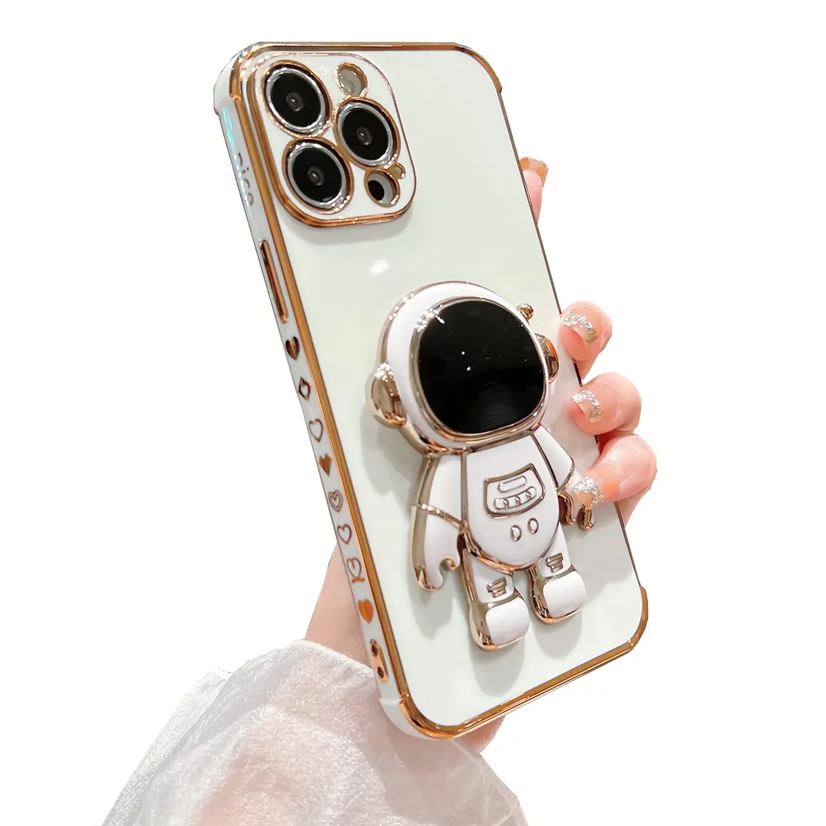 Omio iPhone 16 Pro Max Case with Astronaut Stand | Love Heart Design Slim TPU Cover White - main product image