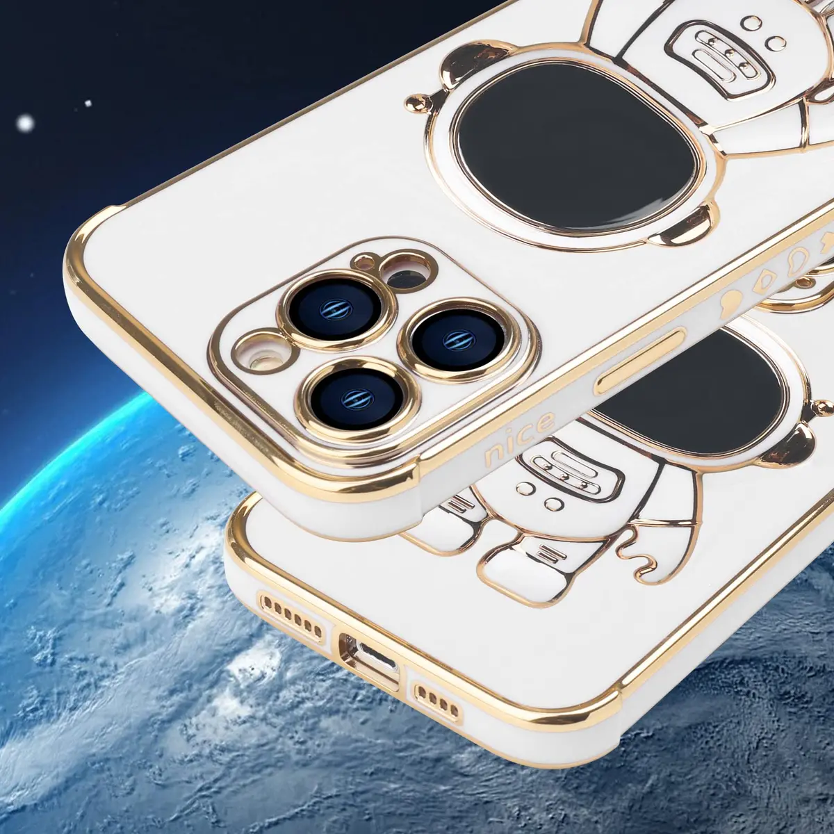 Omio iPhone 16 Pro Max Case with Astronaut Stand | Love Heart Design Slim TPU Cover White - view 5