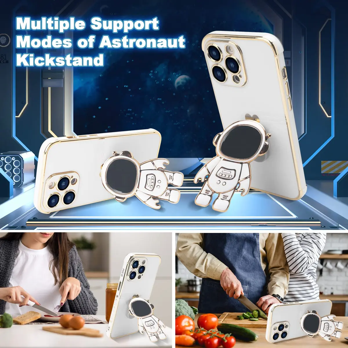 Omio iPhone 16 Pro Max Case with Astronaut Stand | Love Heart Design Slim TPU Cover White - view 2