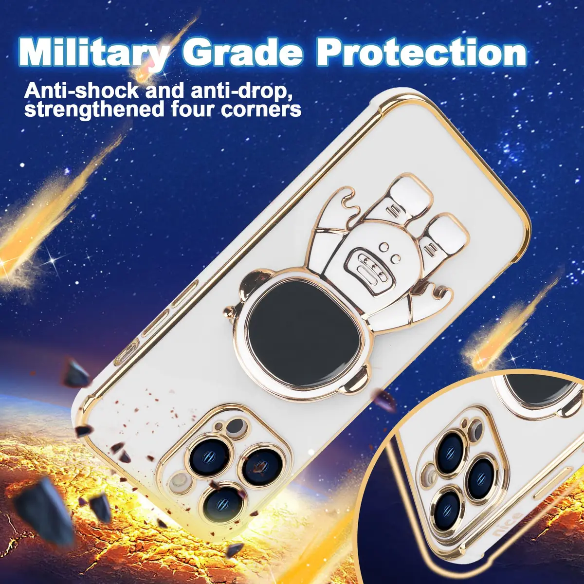 Omio iPhone 16 Pro Max Case with Astronaut Stand | Love Heart Design Slim TPU Cover White - view 3