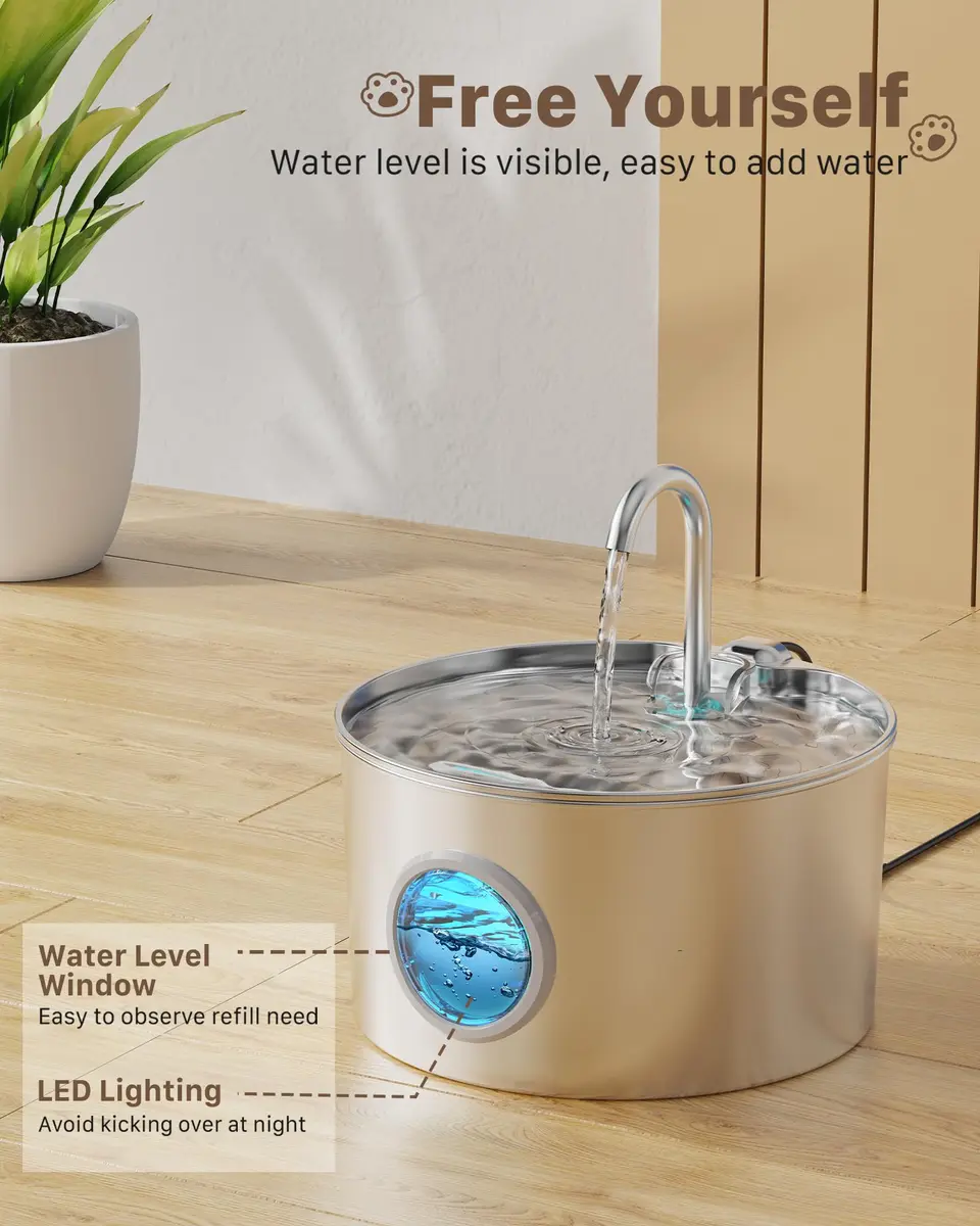 GIOTOHUN Cat Water Fountain Stainless Steel 2.2L | Quiet, Durable & Easy to Clean - view 4