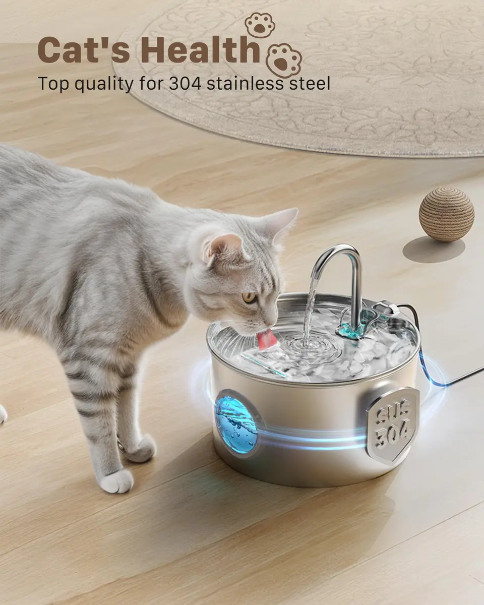 GIOTOHUN Cat Water Fountain Stainless Steel 2.2L | Quiet, Durable & Easy to Clean - view 2