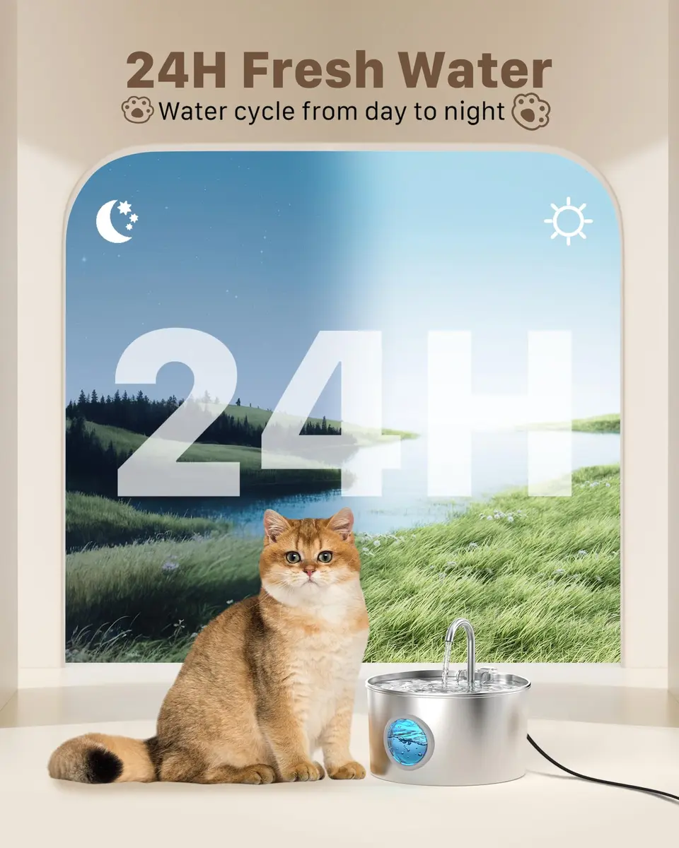 GIOTOHUN Cat Water Fountain Stainless Steel 2.2L | Quiet, Durable & Easy to Clean - view 3