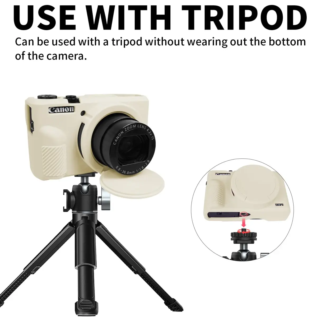 Easy Hood Silicone Camera Case for Canon G7X Mark III (Beige) | Enhanced Grip & Shock Absorption - view 6