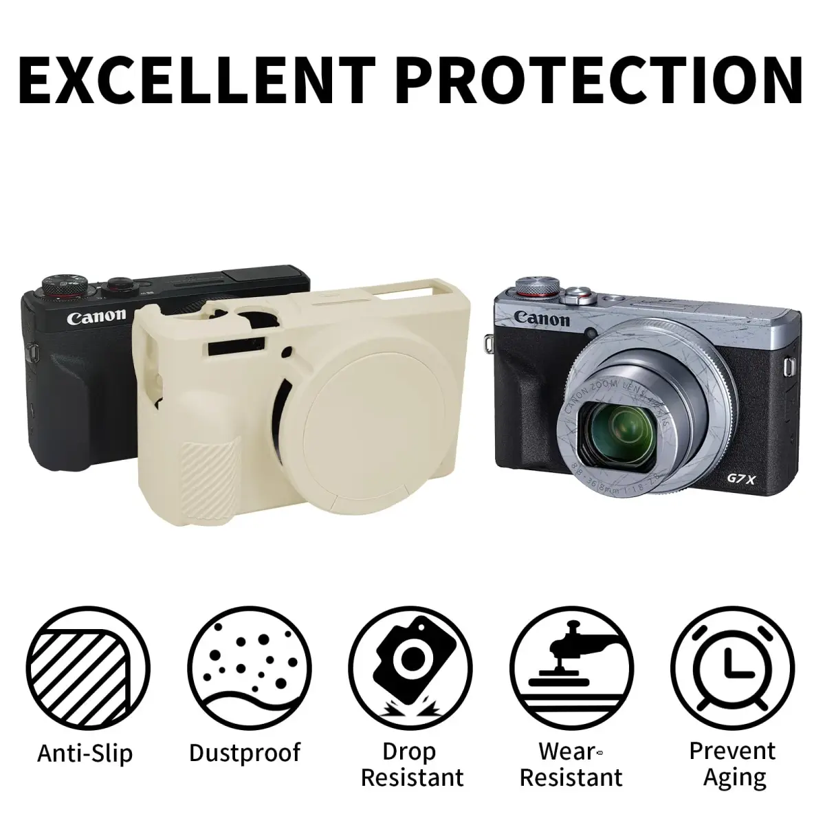 Easy Hood Silicone Camera Case for Canon G7X Mark III (Beige) | Enhanced Grip & Shock Absorption - view 2