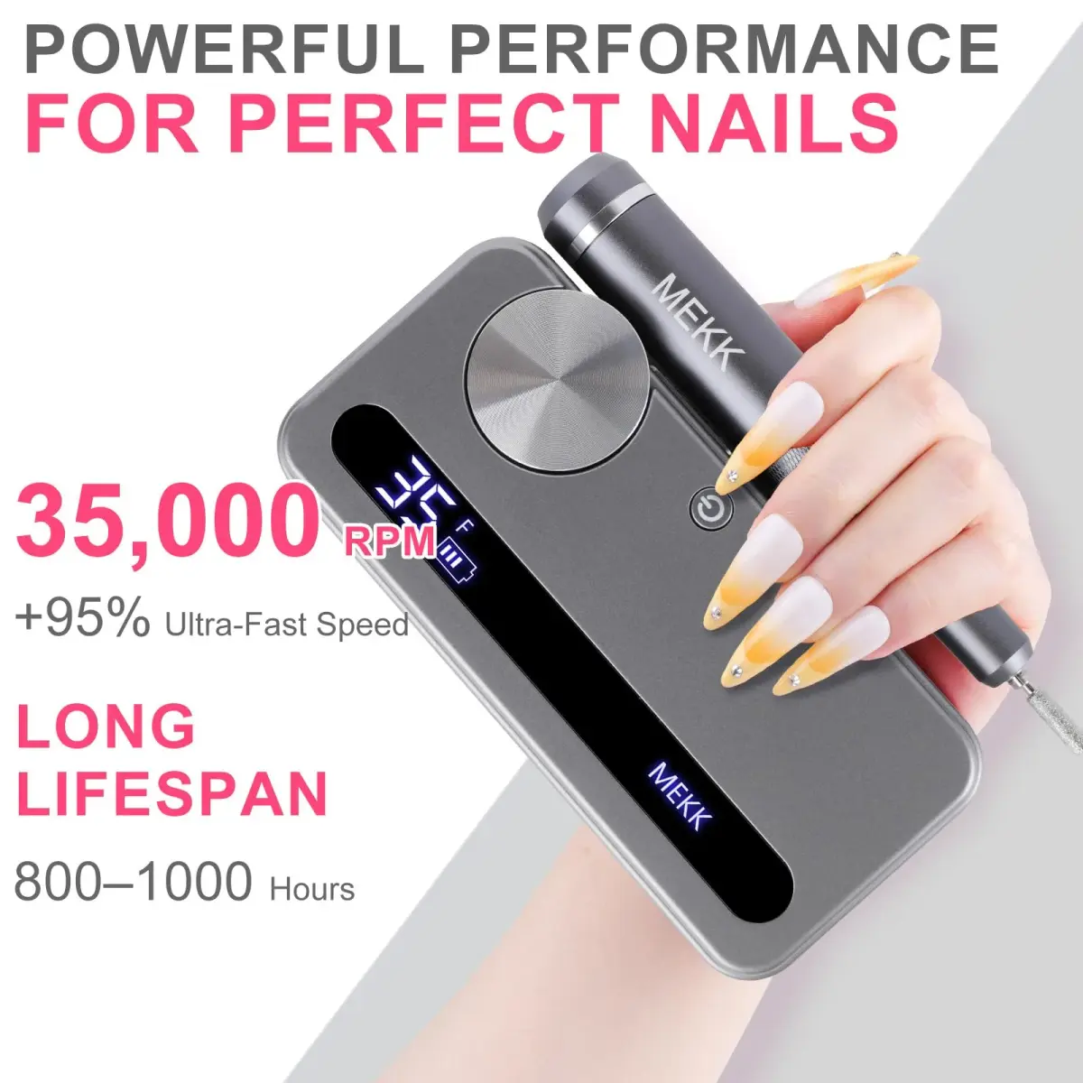MEKK Cordless Nail Drill Kit 35000RPM with LCD Display & 12 Bits | Professional Electric Nail File for Home & Salon - view 4