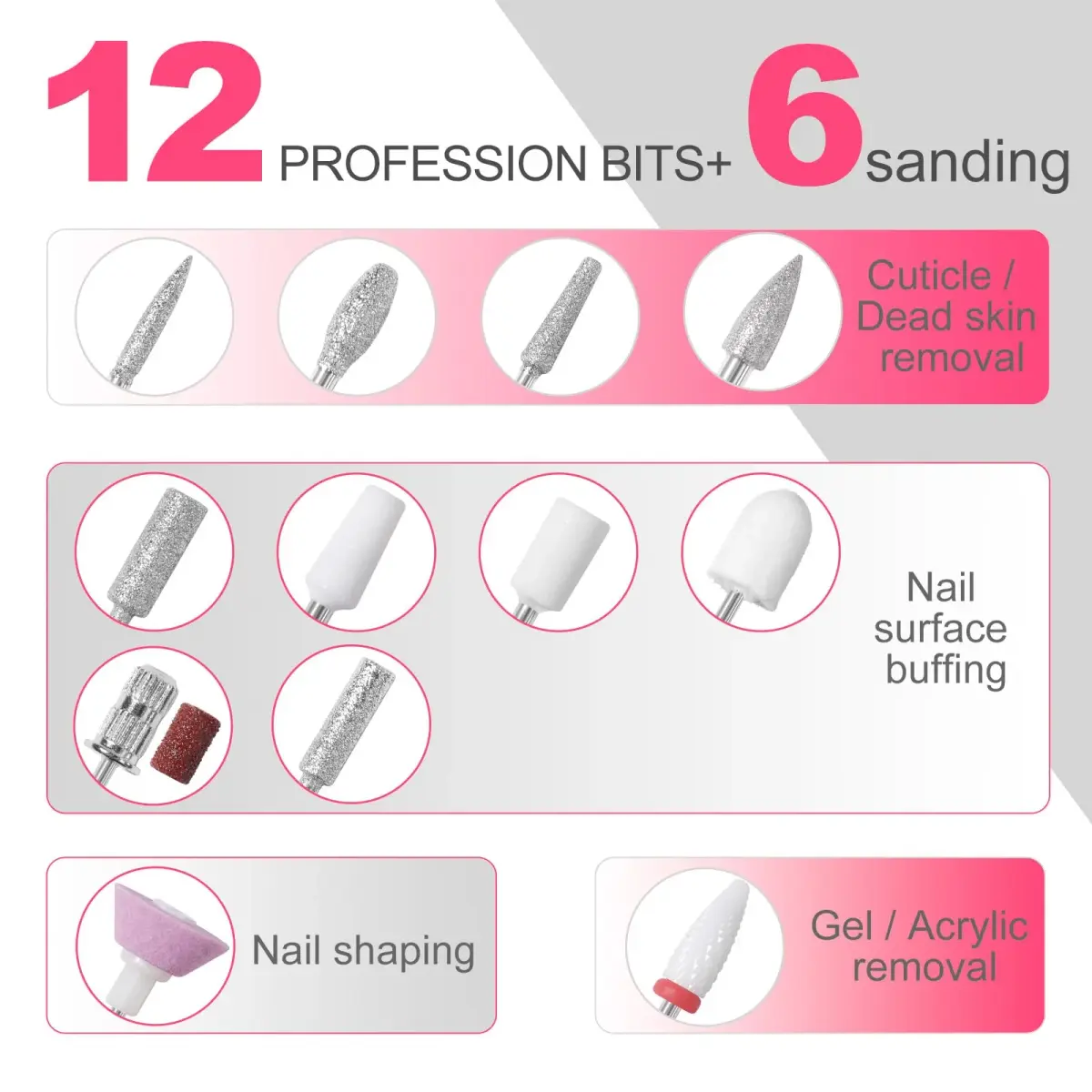 MEKK Cordless Nail Drill Kit 35000RPM with LCD Display & 12 Bits | Professional Electric Nail File for Home & Salon - view 6