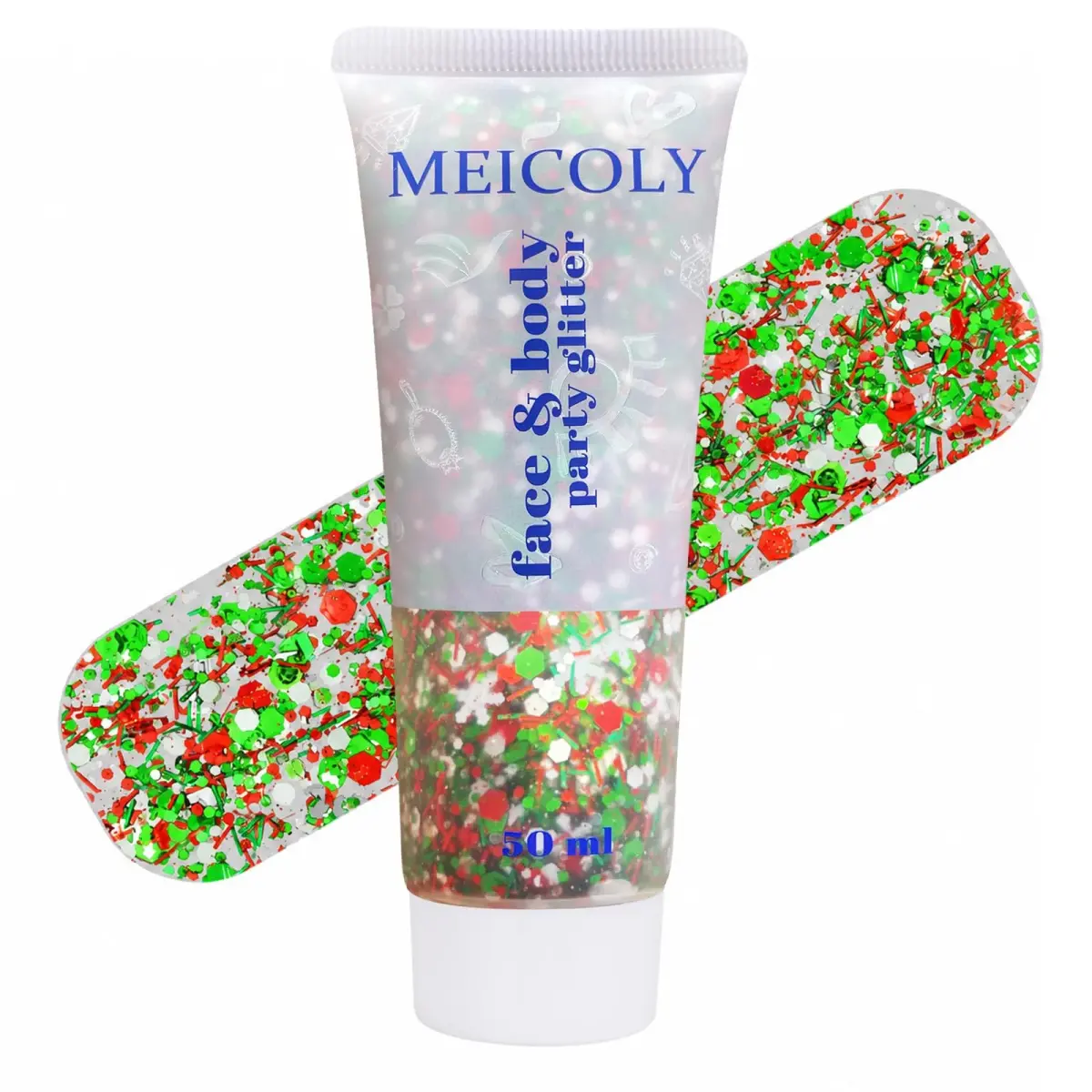 MEICOLY Red White Green Glitter Gel for Face & Body | 50ml (1.76 Fl Oz) - main product image