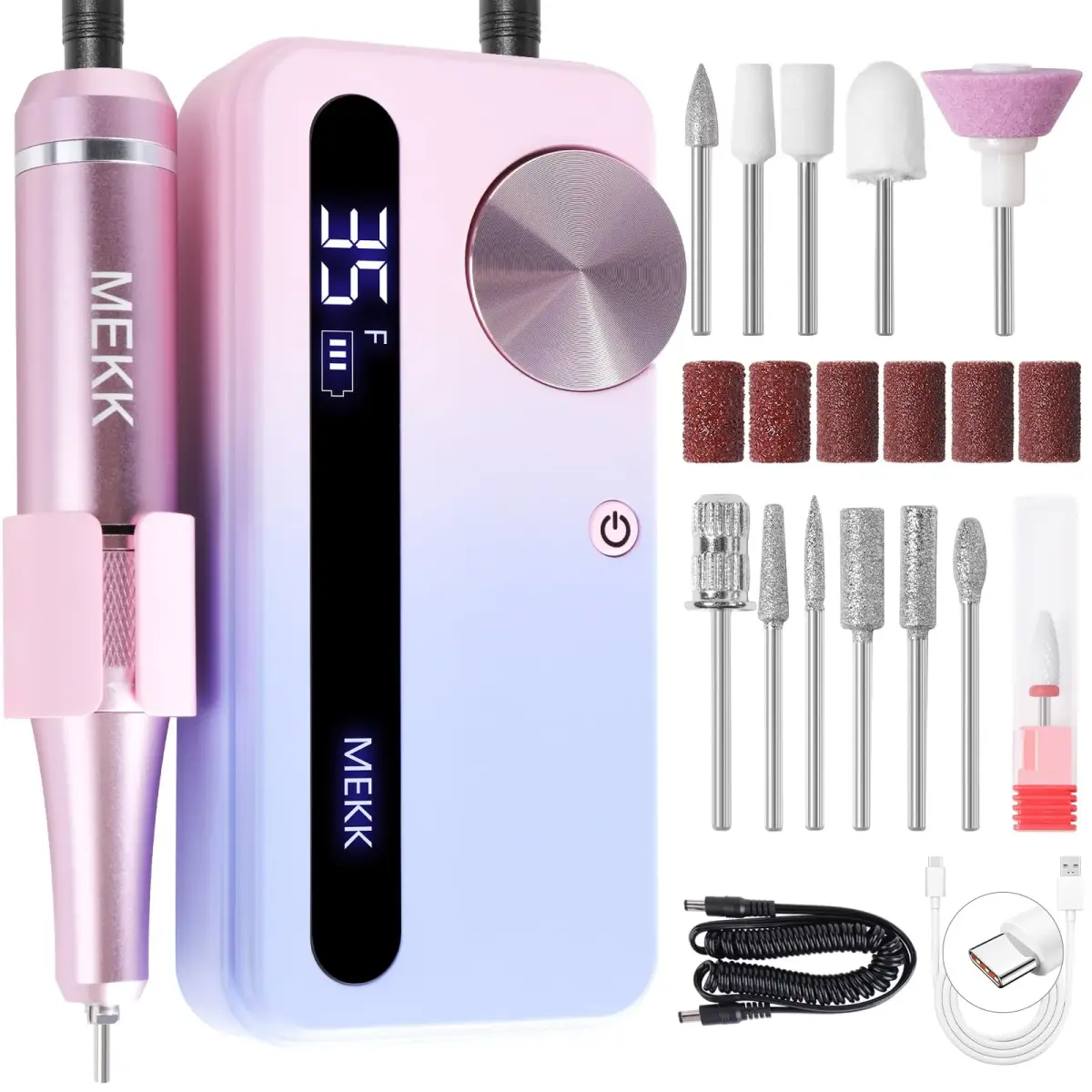 MEKK Professional Nail Drill 35000RPM with LCD Display & 12 Bits | Cordless E-File for Acrylic Gel Nails - main product image