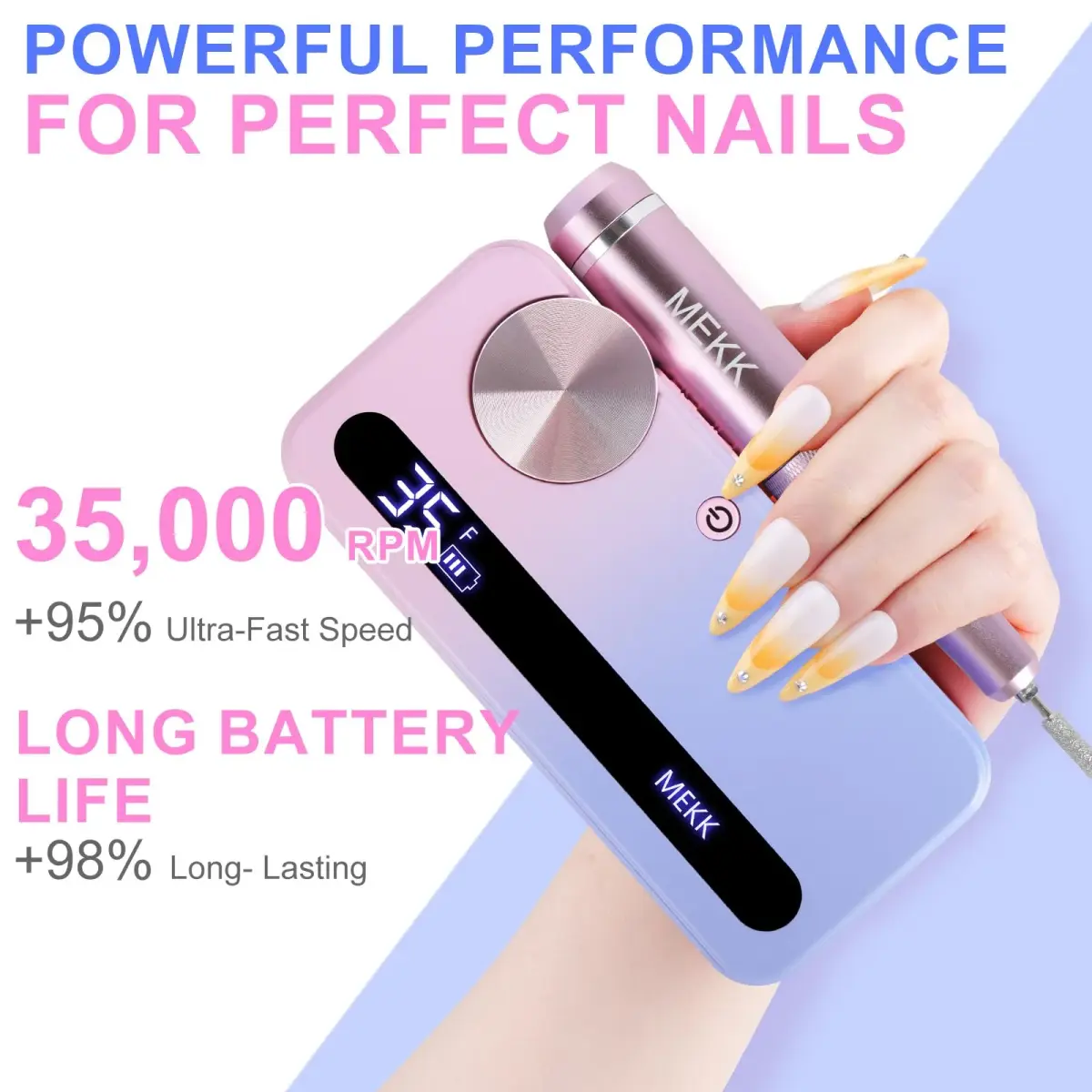 MEKK Professional Nail Drill 35000RPM with LCD Display & 12 Bits | Cordless E-File for Acrylic Gel Nails - view 6