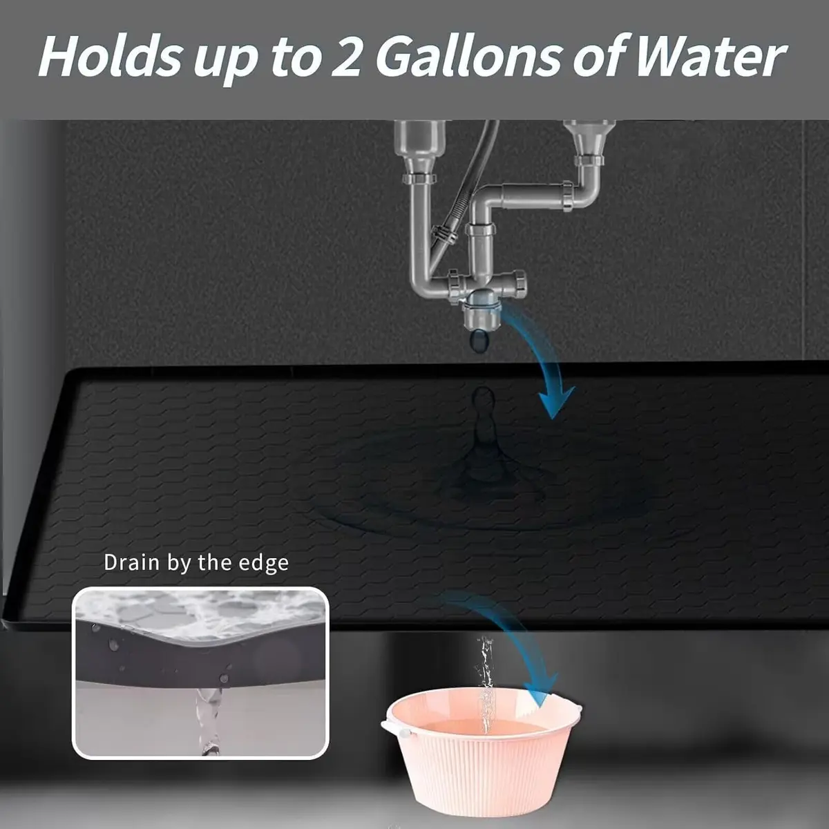 Sazteay Under Kitchen Sink Mat 25" x 19" | Waterproof Silicone Protector for Kitchen & Bathroom Cabinets - view 5