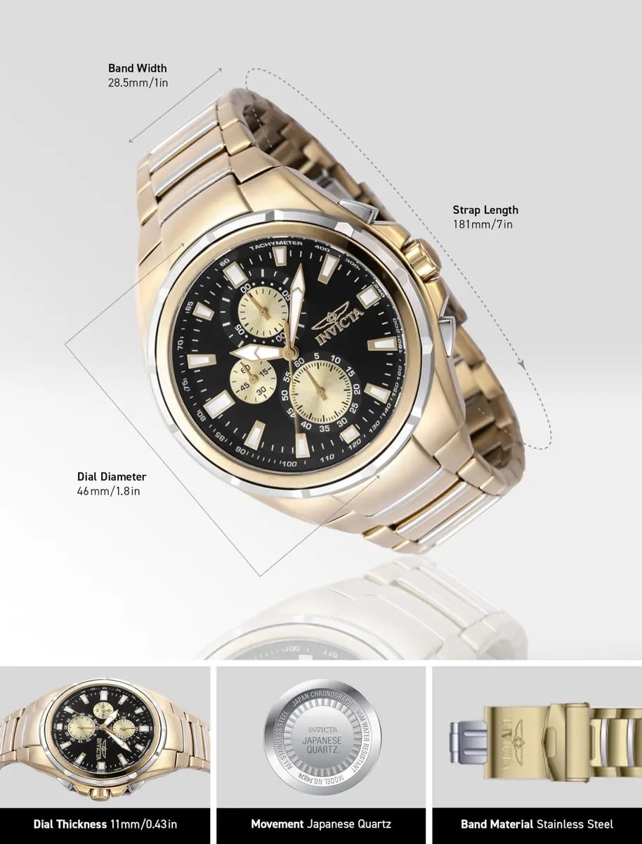 Invicta Aviator Men 50mm Quartz Gold Watch | Modern Style & 5ATM Water Resistance - view 3