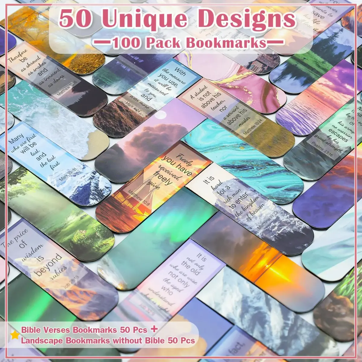 Diteryy Magnetic Bookmarks 100-Pack | Inspirational Bible & Scenery Designs, 12.4cm (4.7in) - view 3