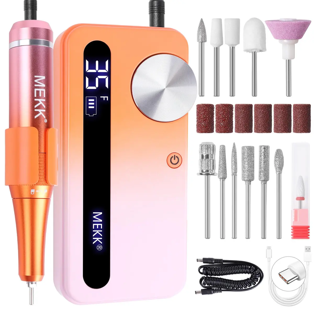 MEKK Professional Nail Drill 35000RPM Cordless E-File | 17.7cm (6.97in) Orange-Pink - main product image