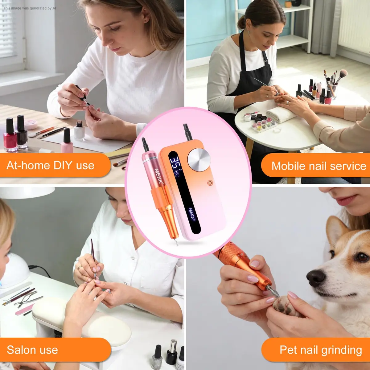 MEKK Professional Nail Drill 35000RPM Cordless E-File | 17.7cm (6.97in) Orange-Pink - view 8