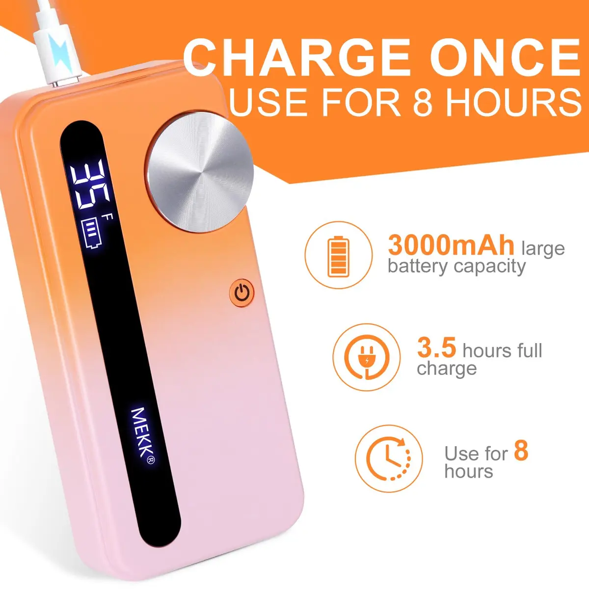 MEKK Professional Nail Drill 35000RPM Cordless E-File | 17.7cm (6.97in) Orange-Pink - view 3