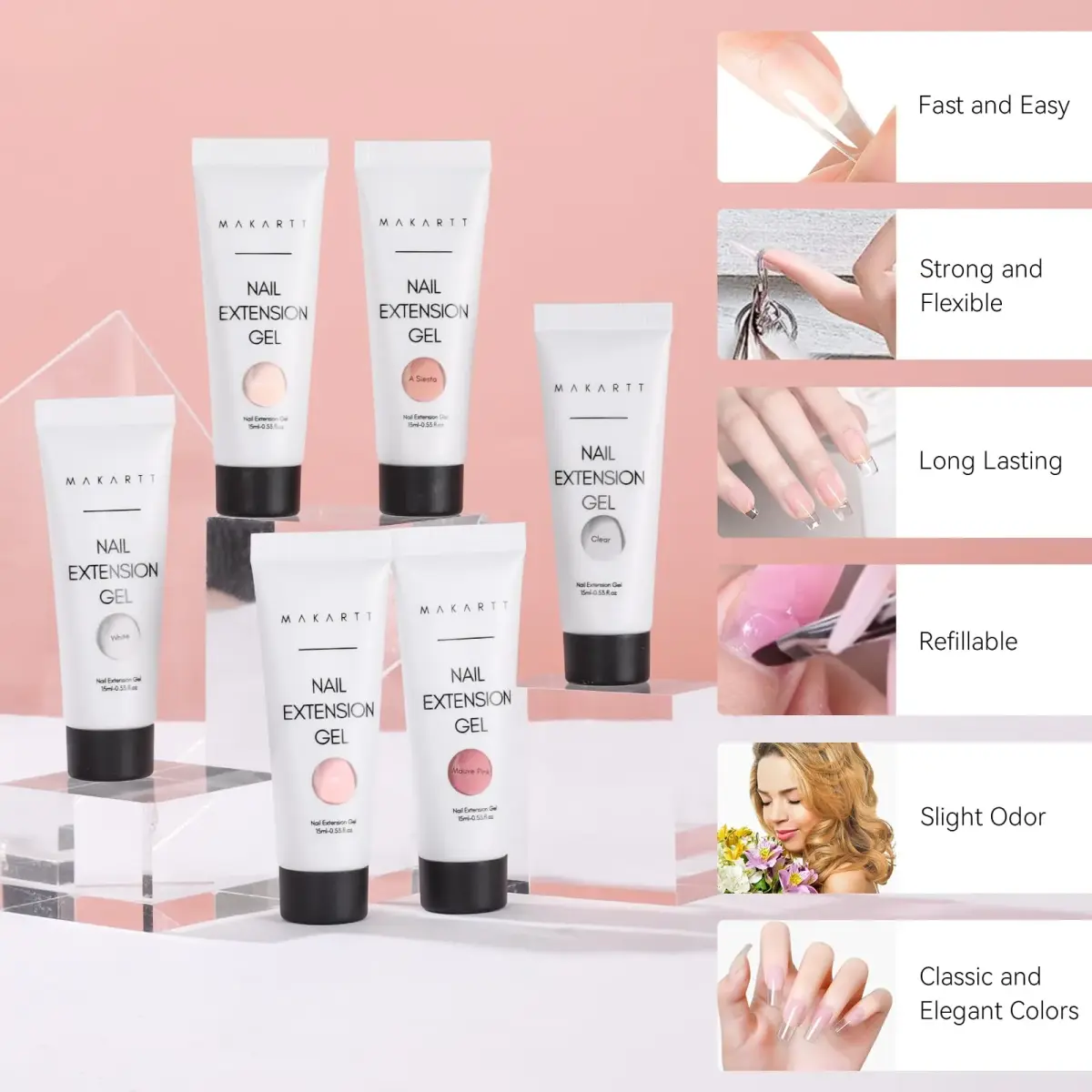 Makartt Poly Nail Gel Kit 6 Neutral Colors 15ml (0.5 Fl Oz) | Hema-Free Builder Gel for Extension Nails - view 5