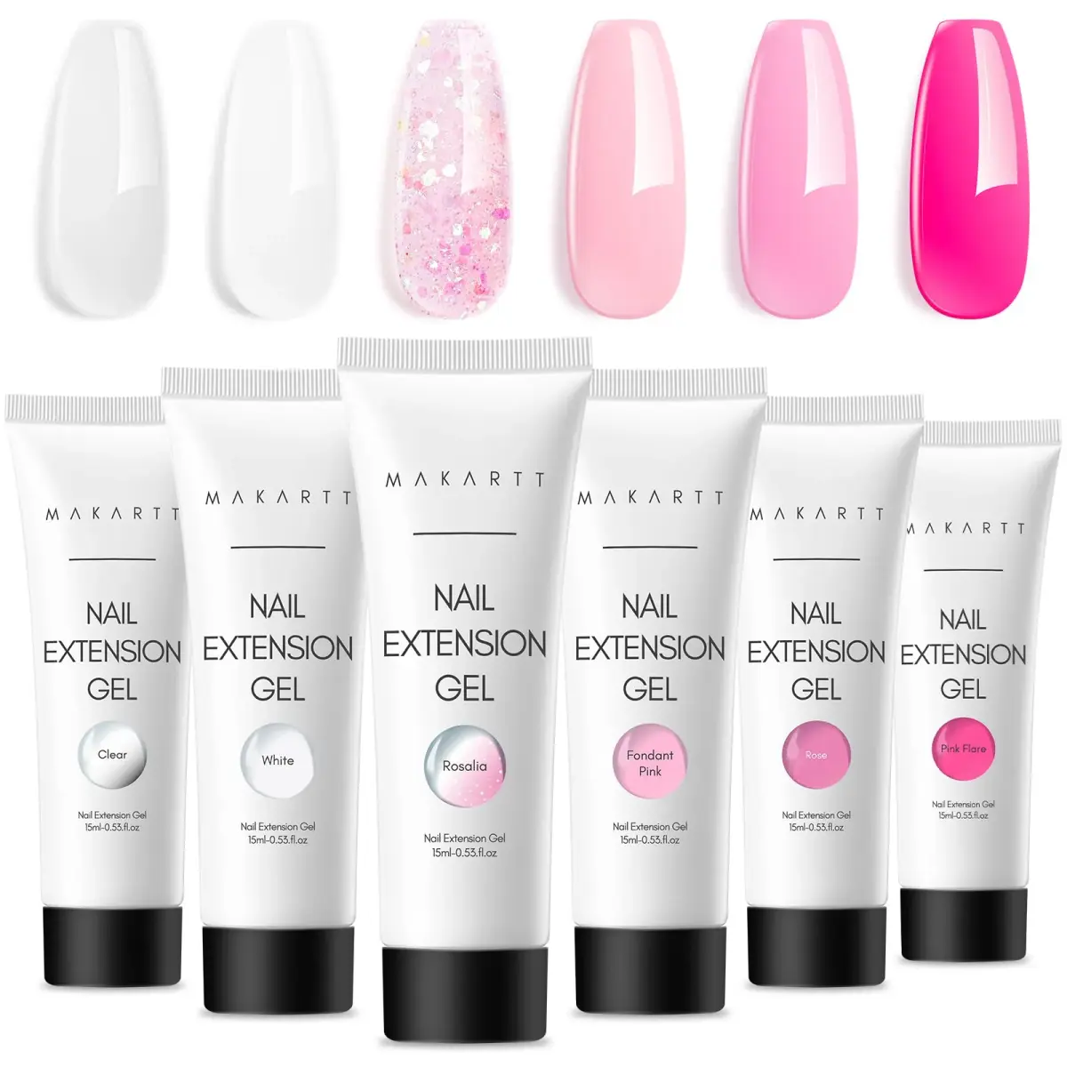 Makartt Poly Nail Gel Set: 6 Colors, Clear Pink White Rose Pink | French Style, Solid Pattern, Glossy Finish - main product image