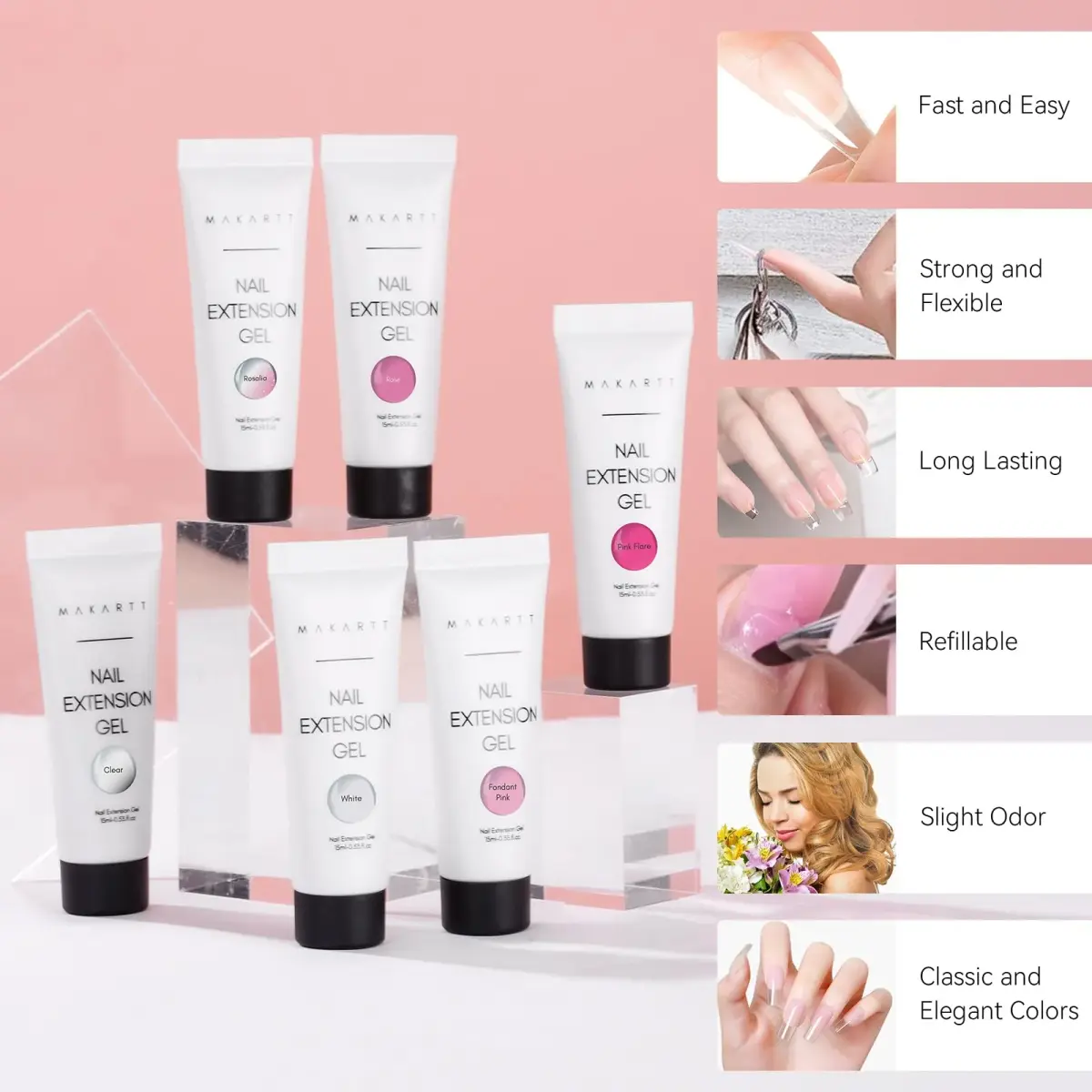 Makartt Poly Nail Gel Set: 6 Colors, Clear Pink White Rose Pink | French Style, Solid Pattern, Glossy Finish - view 5