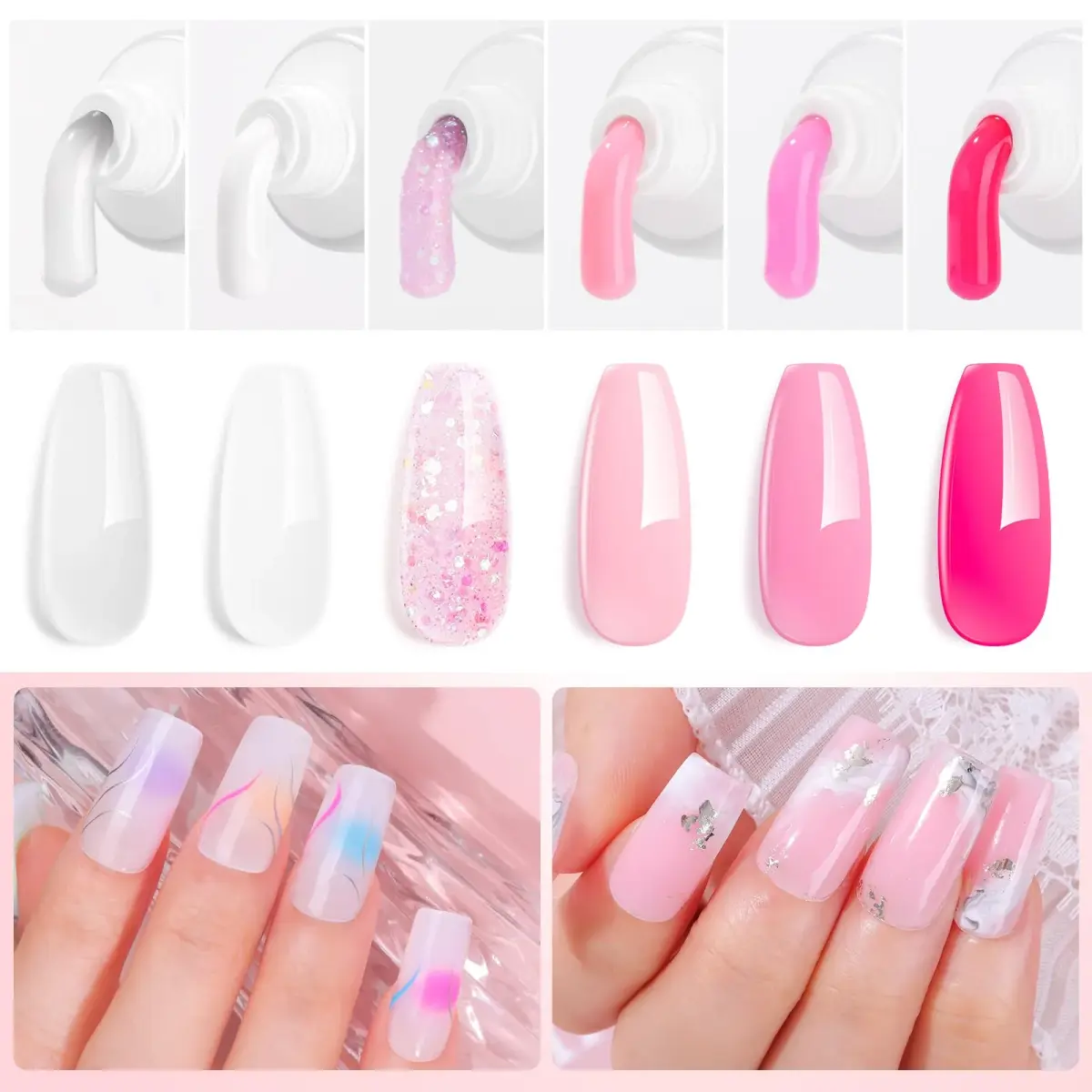 Makartt Poly Nail Gel Set: 6 Colors, Clear Pink White Rose Pink | French Style, Solid Pattern, Glossy Finish - view 4