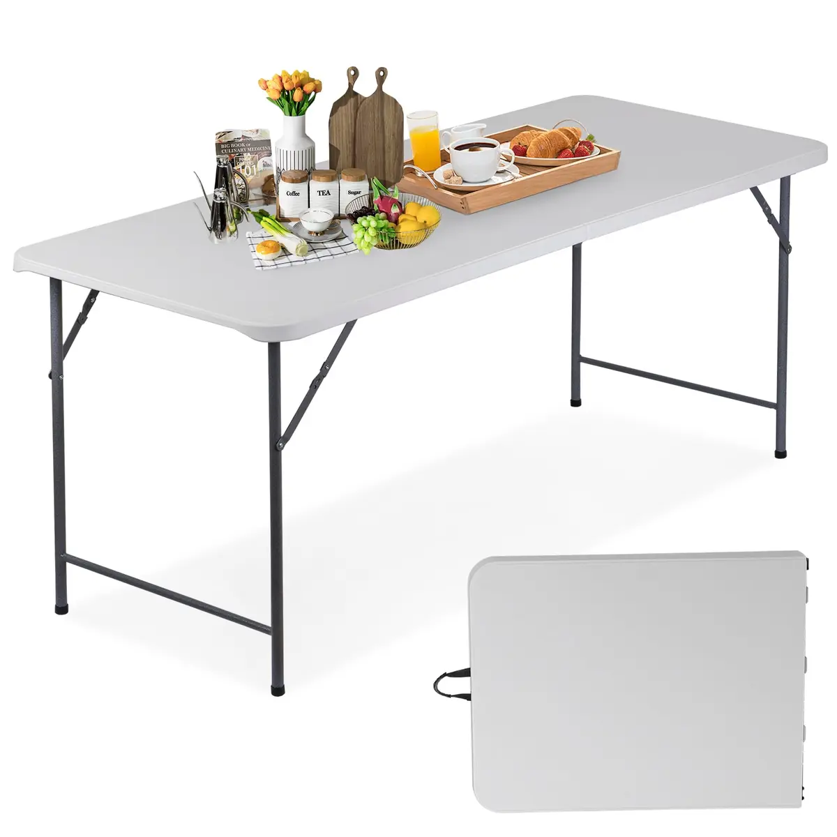 ZenStyle 6 ft Folding Table - 71"x27" Rectangular Portable Plastic Table for Indoor, Outdoor, Camping, Parties & Events | Lightweight Multi-Purpose Utility & Dining Table - main product image