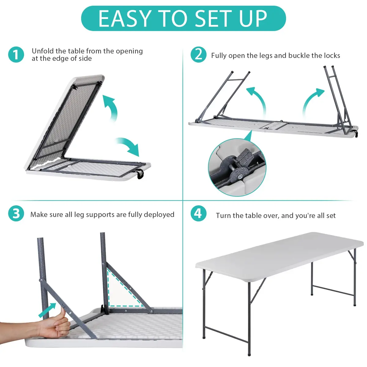ZenStyle 6 ft Folding Table - 71"x27" Rectangular Portable Plastic Table for Indoor, Outdoor, Camping, Parties & Events | Lightweight Multi-Purpose Utility & Dining Table - view 6