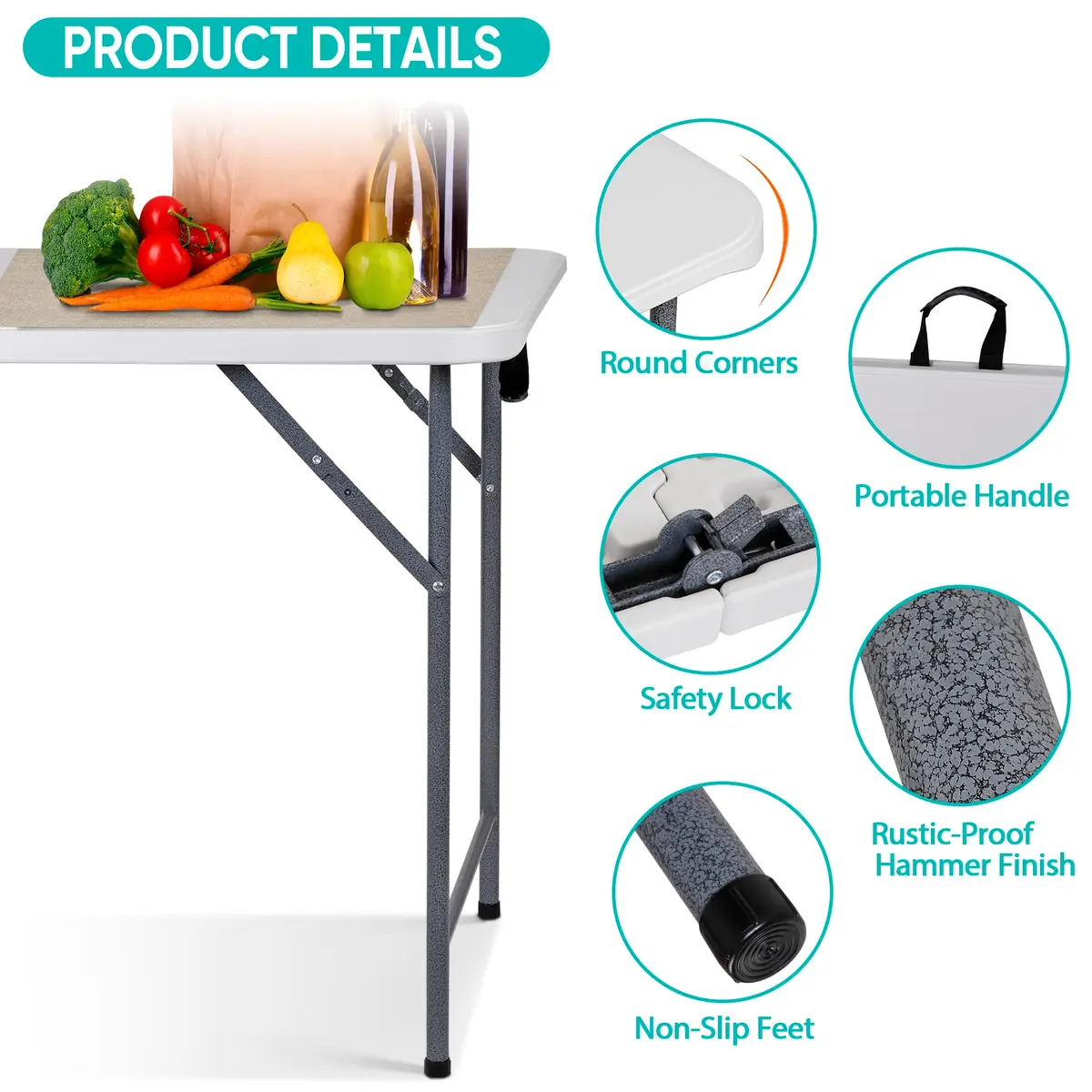 ZenStyle 6 ft Folding Table - 71"x27" Rectangular Portable Plastic Table for Indoor, Outdoor, Camping, Parties & Events | Lightweight Multi-Purpose Utility & Dining Table - view 7