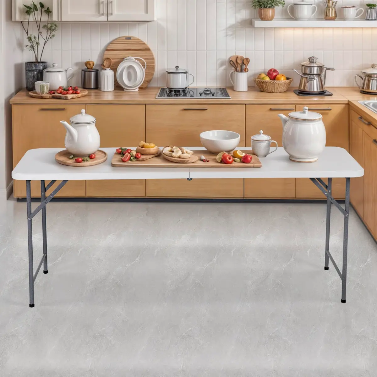 ZenStyle 6 ft Folding Table - 71"x27" Rectangular Portable Plastic Table for Indoor, Outdoor, Camping, Parties & Events | Lightweight Multi-Purpose Utility & Dining Table - view 2