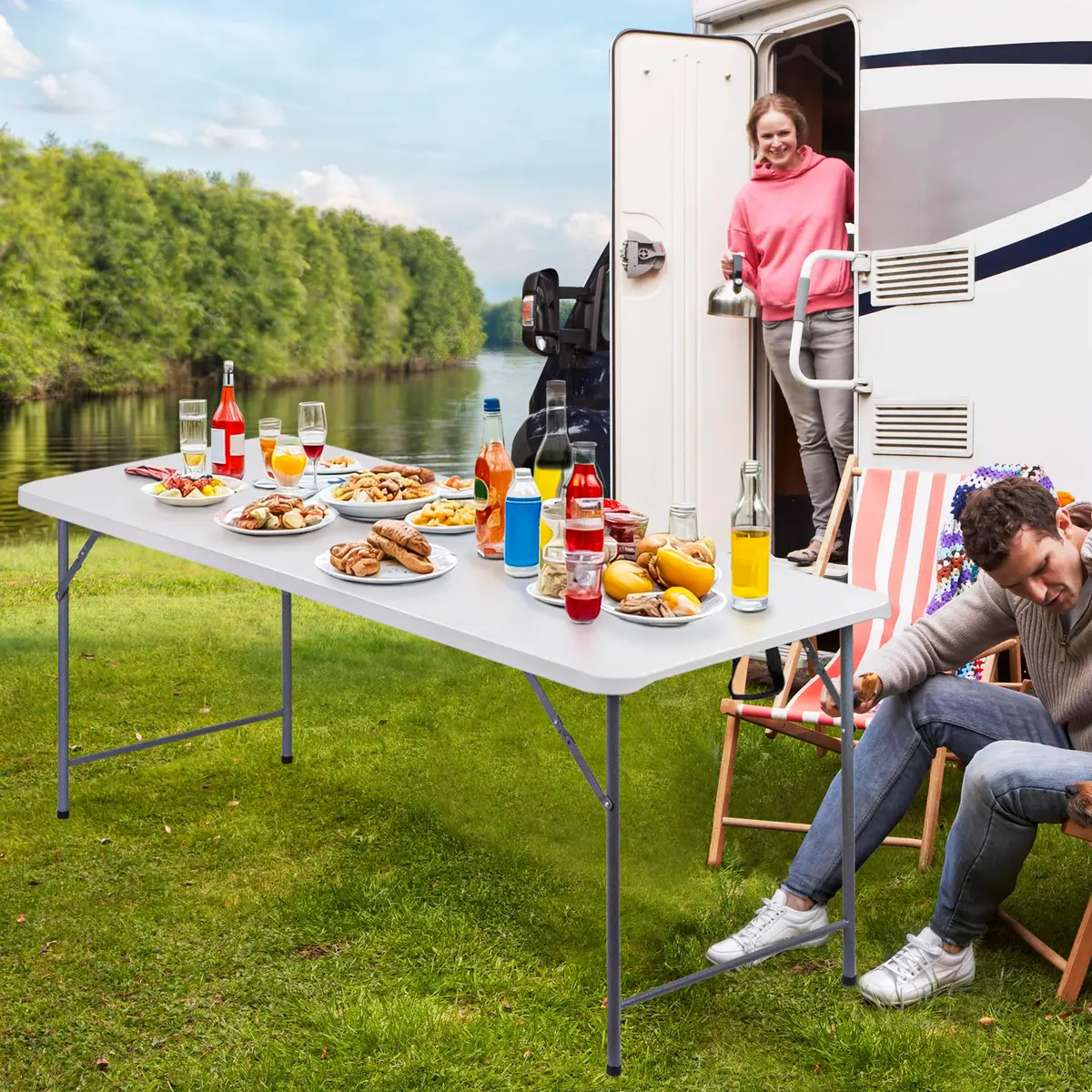 ZenStyle 6 ft Folding Table - 71"x27" Rectangular Portable Plastic Table for Indoor, Outdoor, Camping, Parties & Events | Lightweight Multi-Purpose Utility & Dining Table - view 3