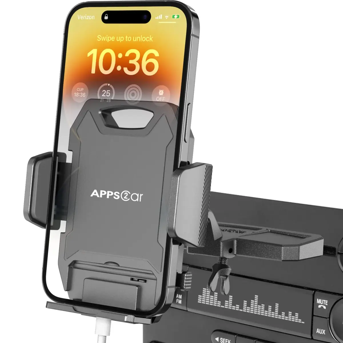 APPS2Car Sturdy CD Slot Phone Mount with Upgraded Wireless Charger 15W | One-Hand Operation, Hands-Free Car Phone Holder Compatible with iPhone 17 Pro Max Plus 16 15 14 13 12 11, Samsung S25 S24 S23 - main product image