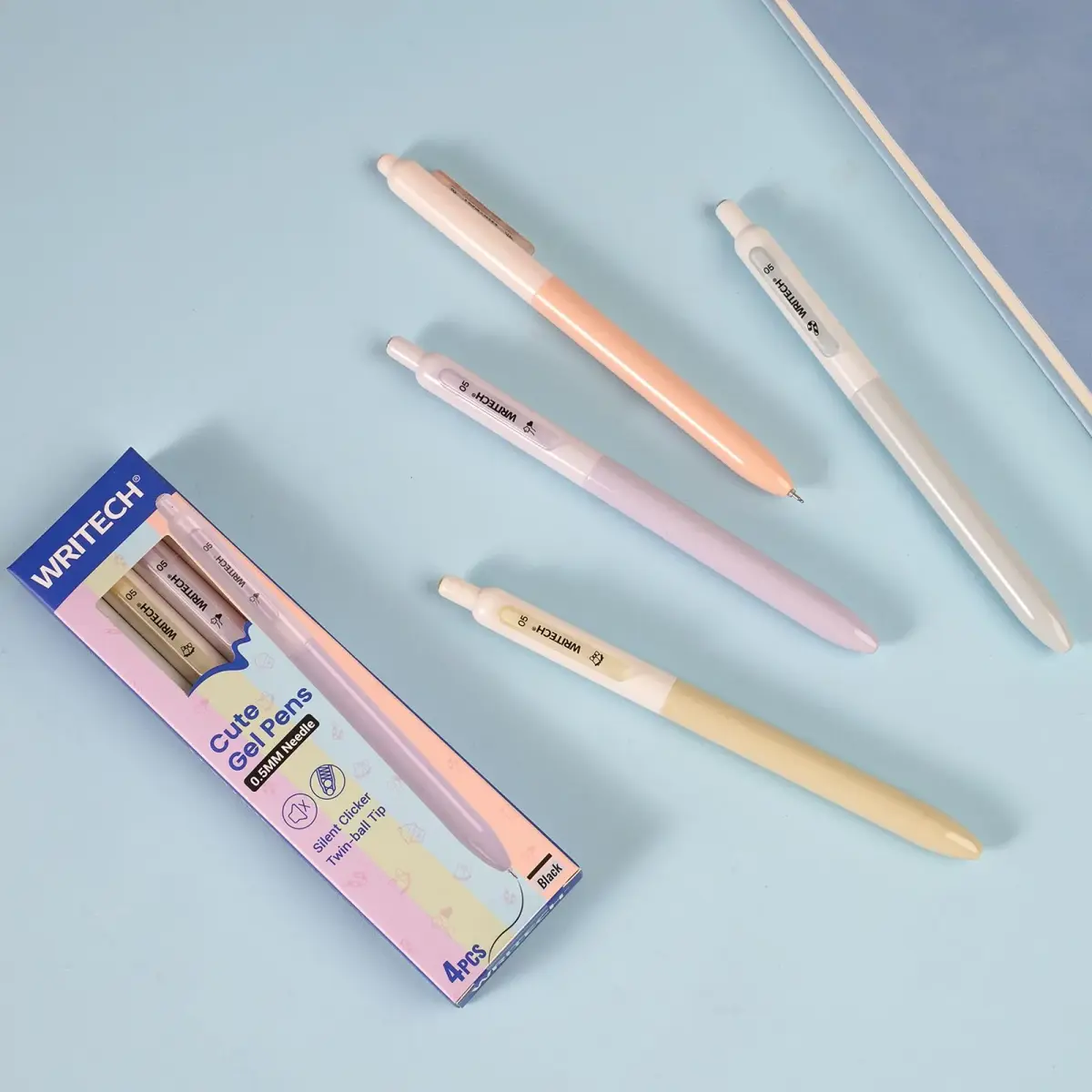 WRITECH Gel Pens Fine Point 0.5mm Black Silent Click Needle Tip 4ct | Smooth Ink Flow - view 7