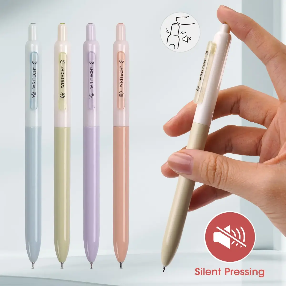 WRITECH Gel Pens Fine Point 0.5mm Black Silent Click Needle Tip 4ct | Smooth Ink Flow - view 3