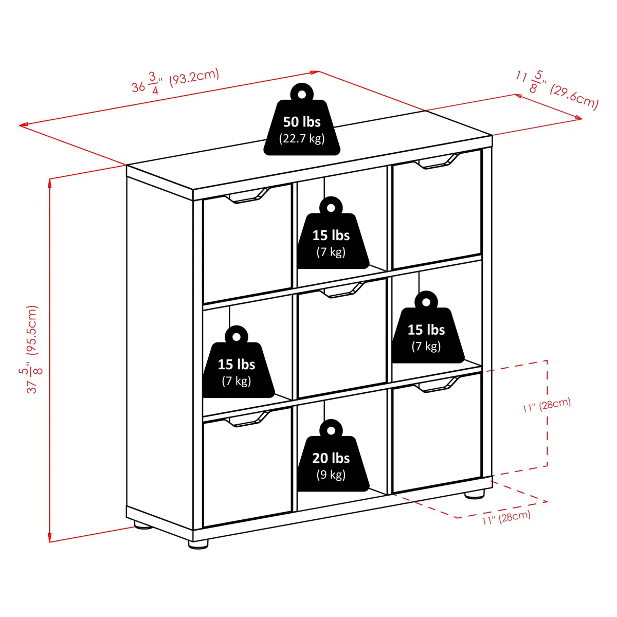 Winsome Julian 3x3 Storage Cabinet | White Composite Wood with 9 Compartments for Living Room & Home Office - view 6