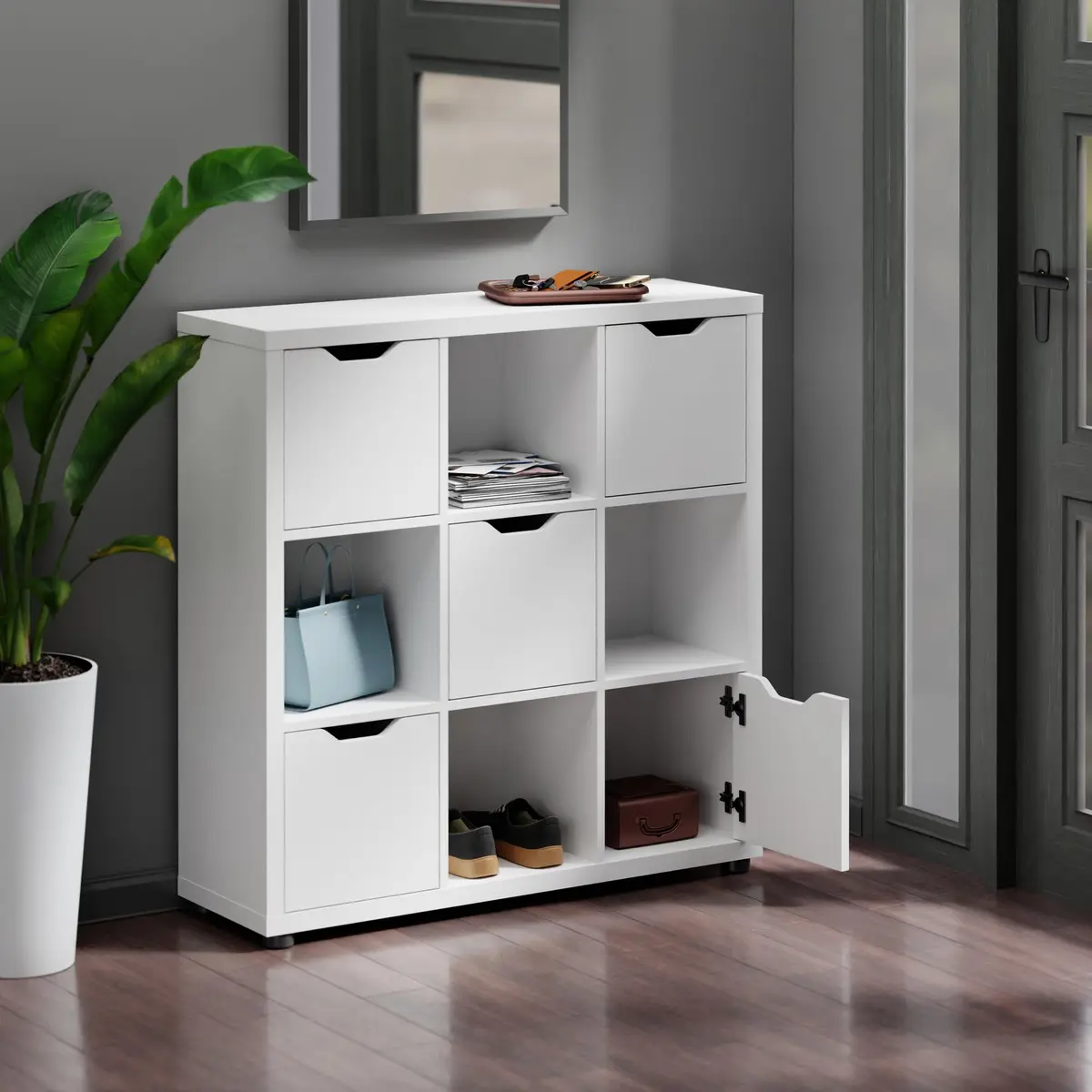 Winsome Julian 3x3 Storage Cabinet | White Composite Wood with 9 Compartments for Living Room & Home Office - view 2