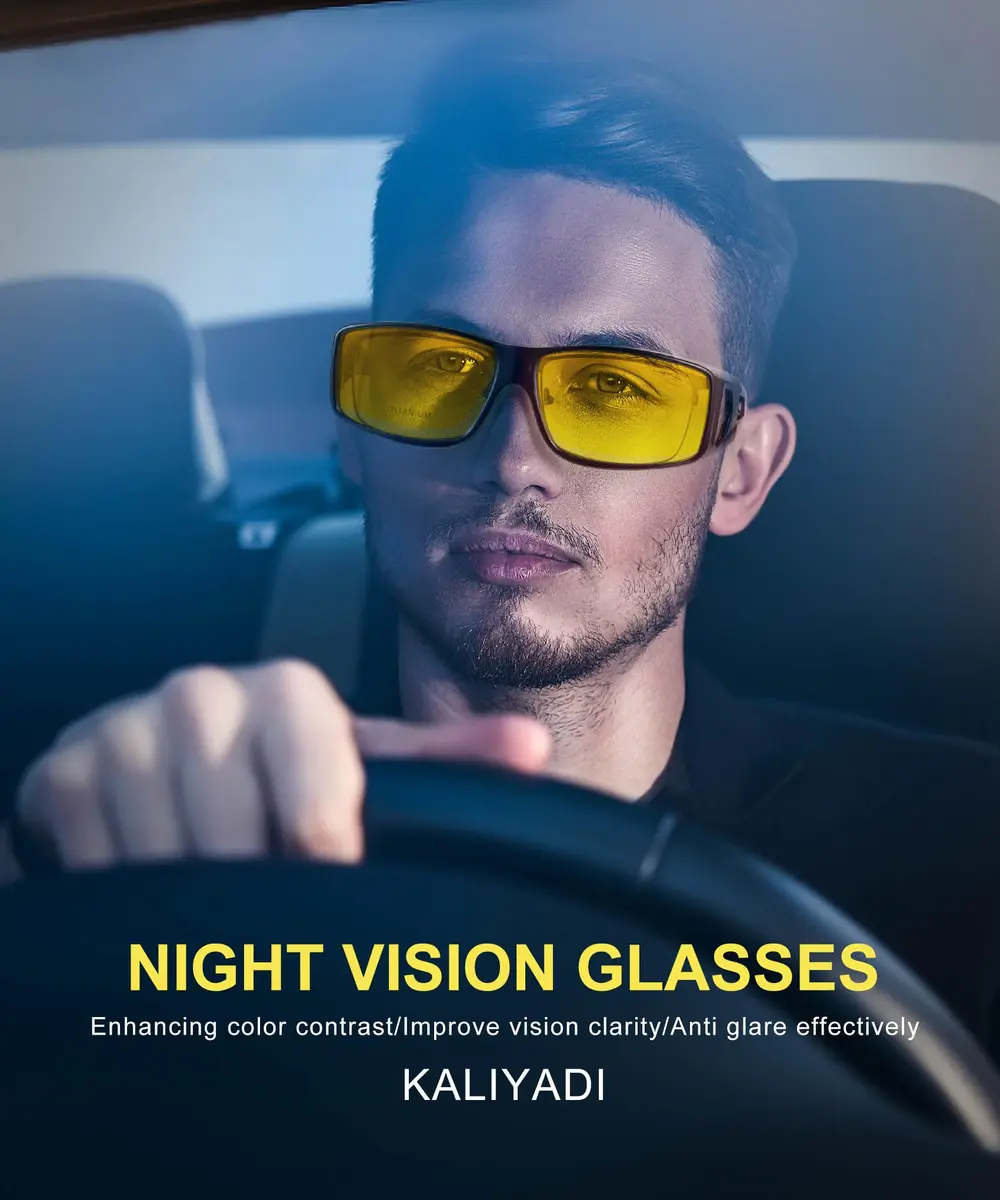 KALIYADI Night Vision Glasses Fit Over Glasses Wrap-Around HD Polarized for Driving (3-Pack, Medium) - view 2