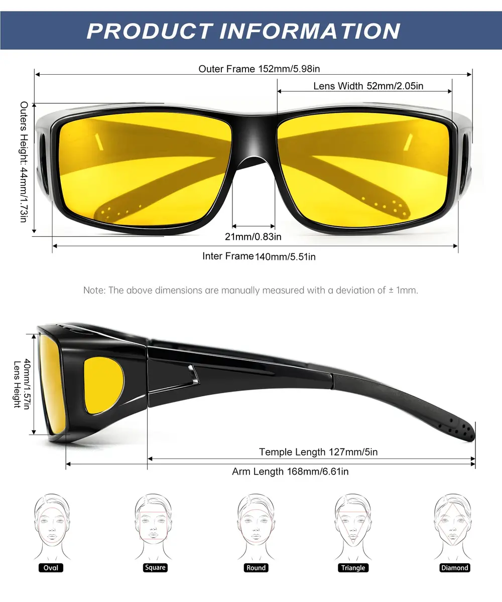 KALIYADI Night Vision Glasses Fit Over Glasses Wrap-Around HD Polarized for Driving (3-Pack, Medium) - view 4