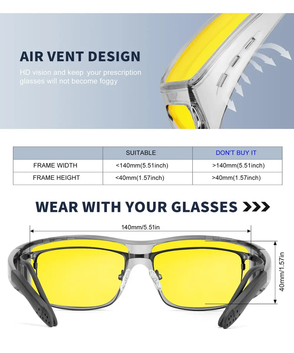 KALIYADI Night-Vision-Glasses Fit-Over-Glasses Wrap-Around for Night Driving | Anti Glare HD Polarized - view 5