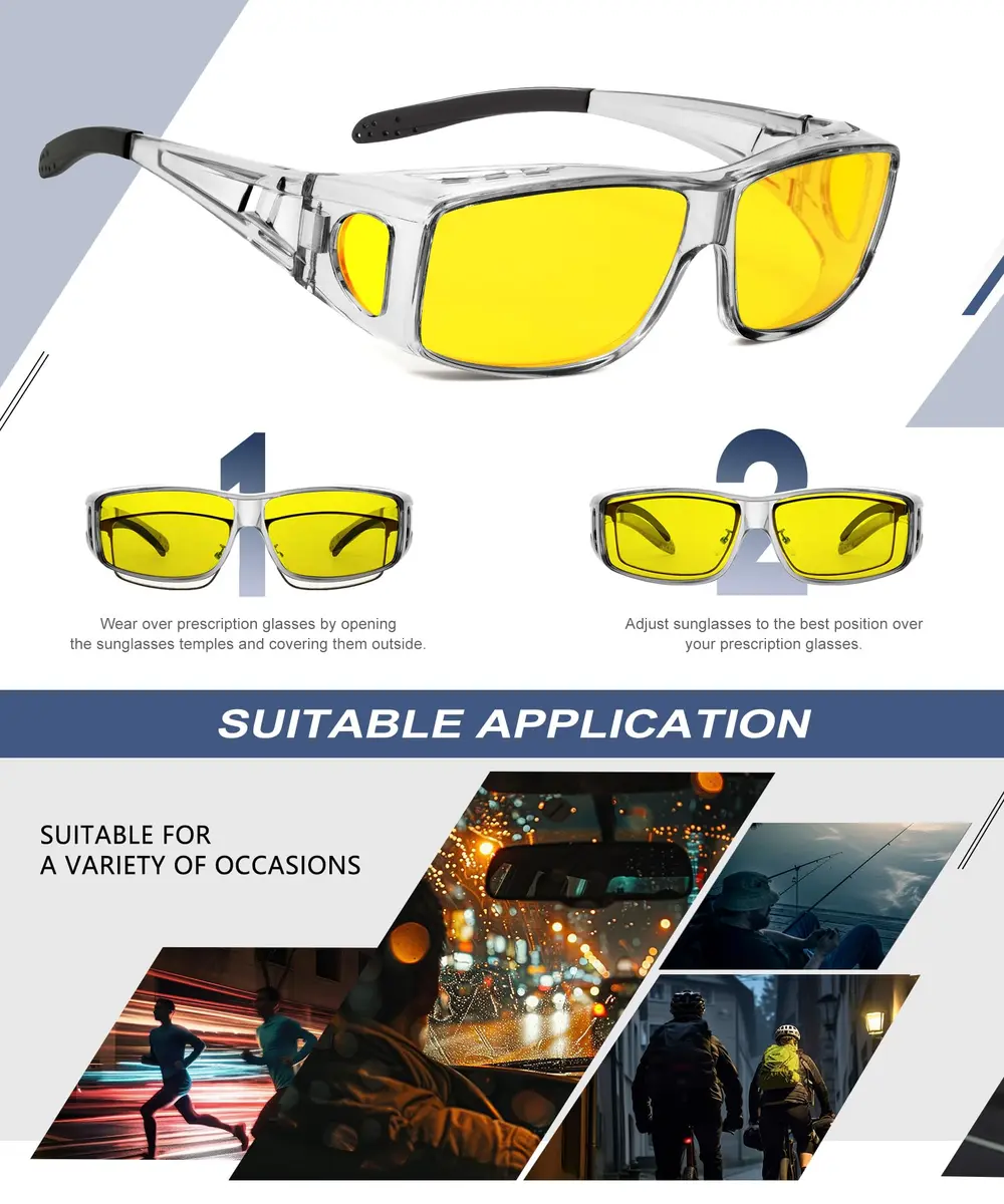 KALIYADI Night-Vision-Glasses Fit-Over-Glasses Wrap-Around for Night Driving | Anti Glare HD Polarized - view 6