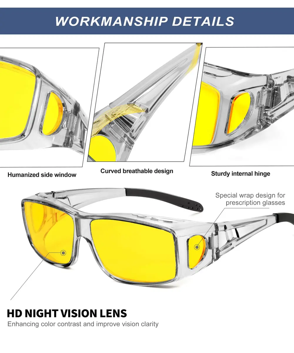 KALIYADI Night-Vision-Glasses Fit-Over-Glasses Wrap-Around for Night Driving | Anti Glare HD Polarized - view 3