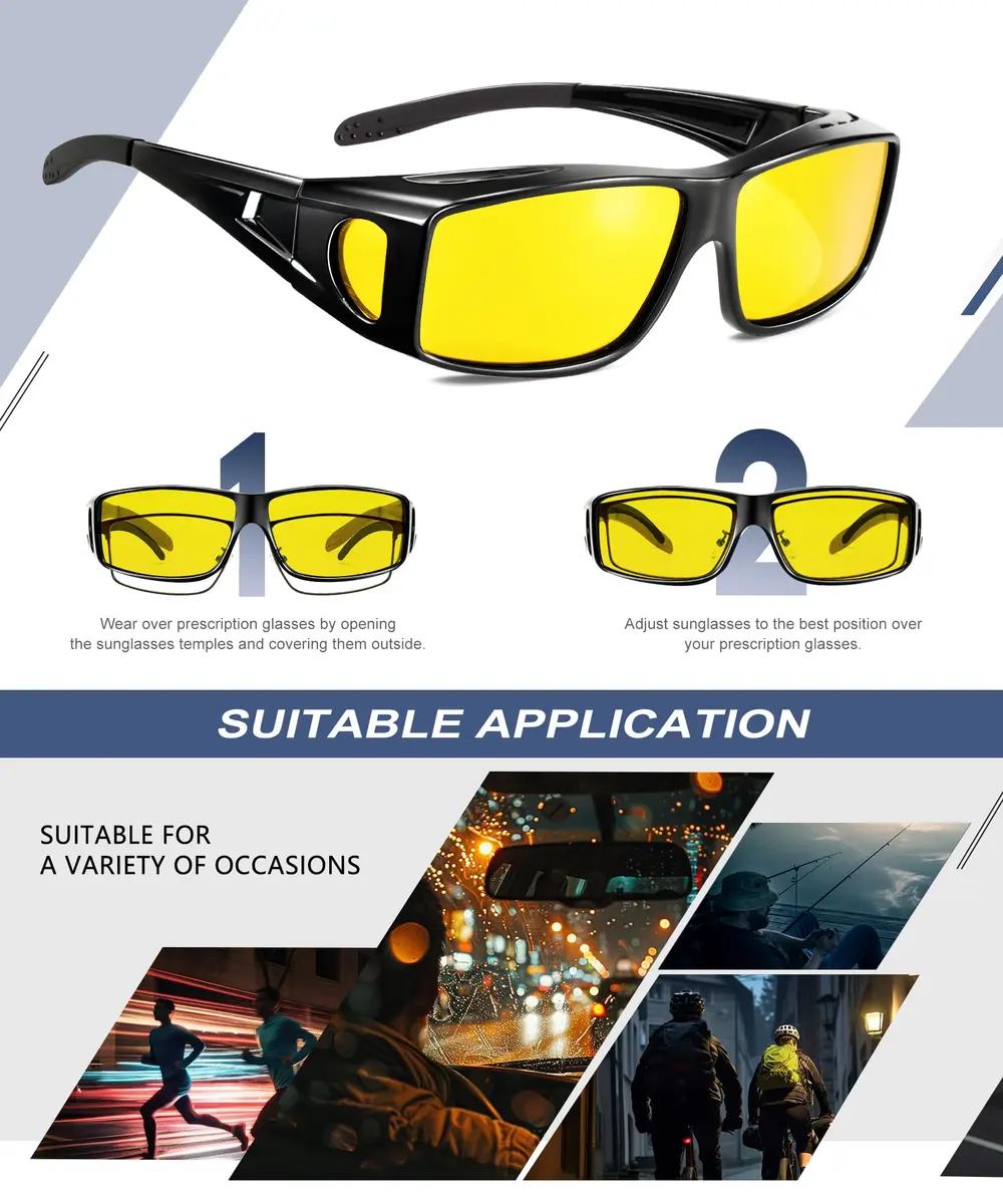 KALIYADI Night-Vision-Glasses Fit-Over-Glasses Wrap-Around for Night Driving | Anti Glare HD Polarized - view 6
