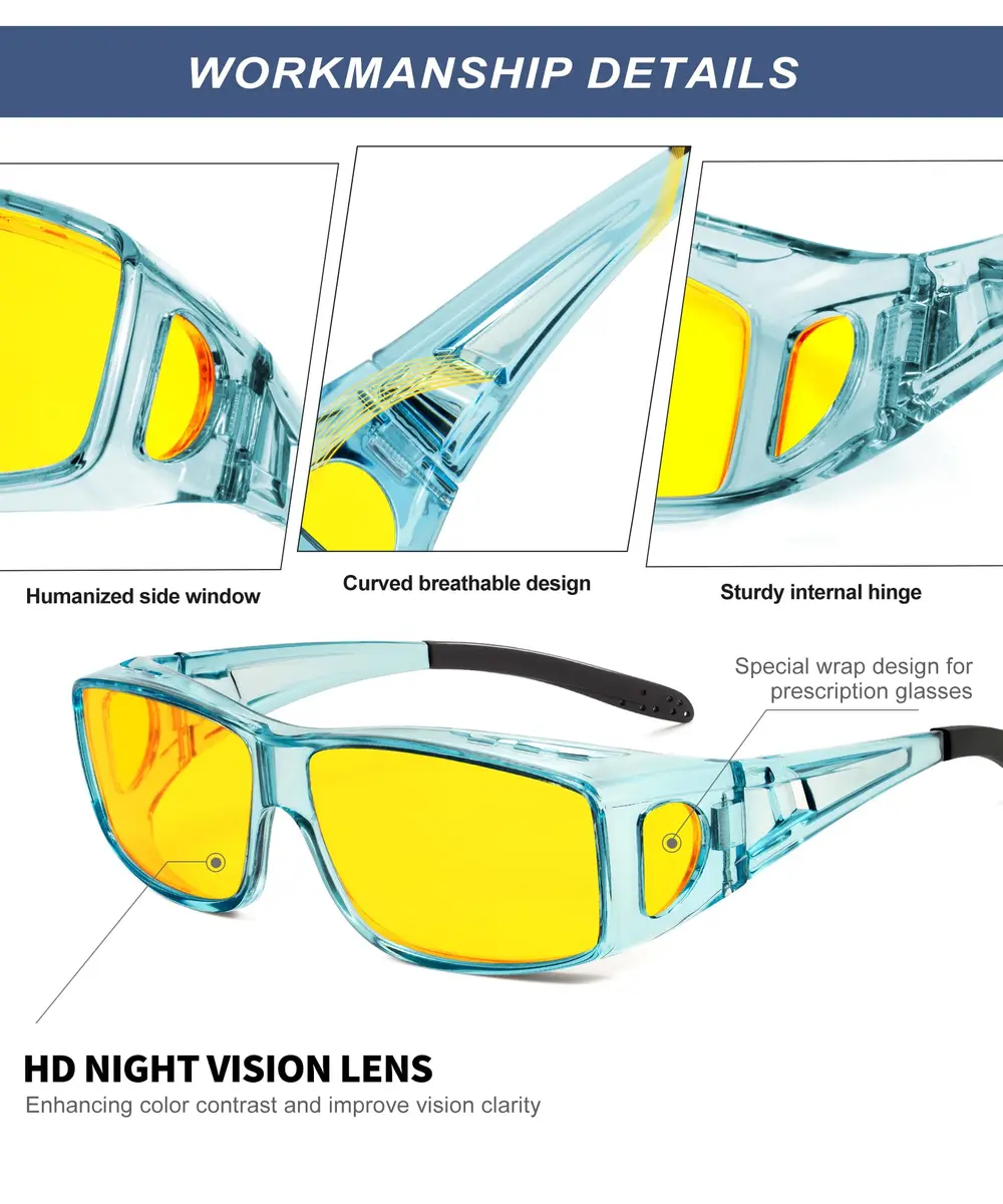 KALIYADI Night-Vision-Glasses Fit-Over-Glasses Wrap-Around for Night Driving | Anti Glare HD Polarized - view 3