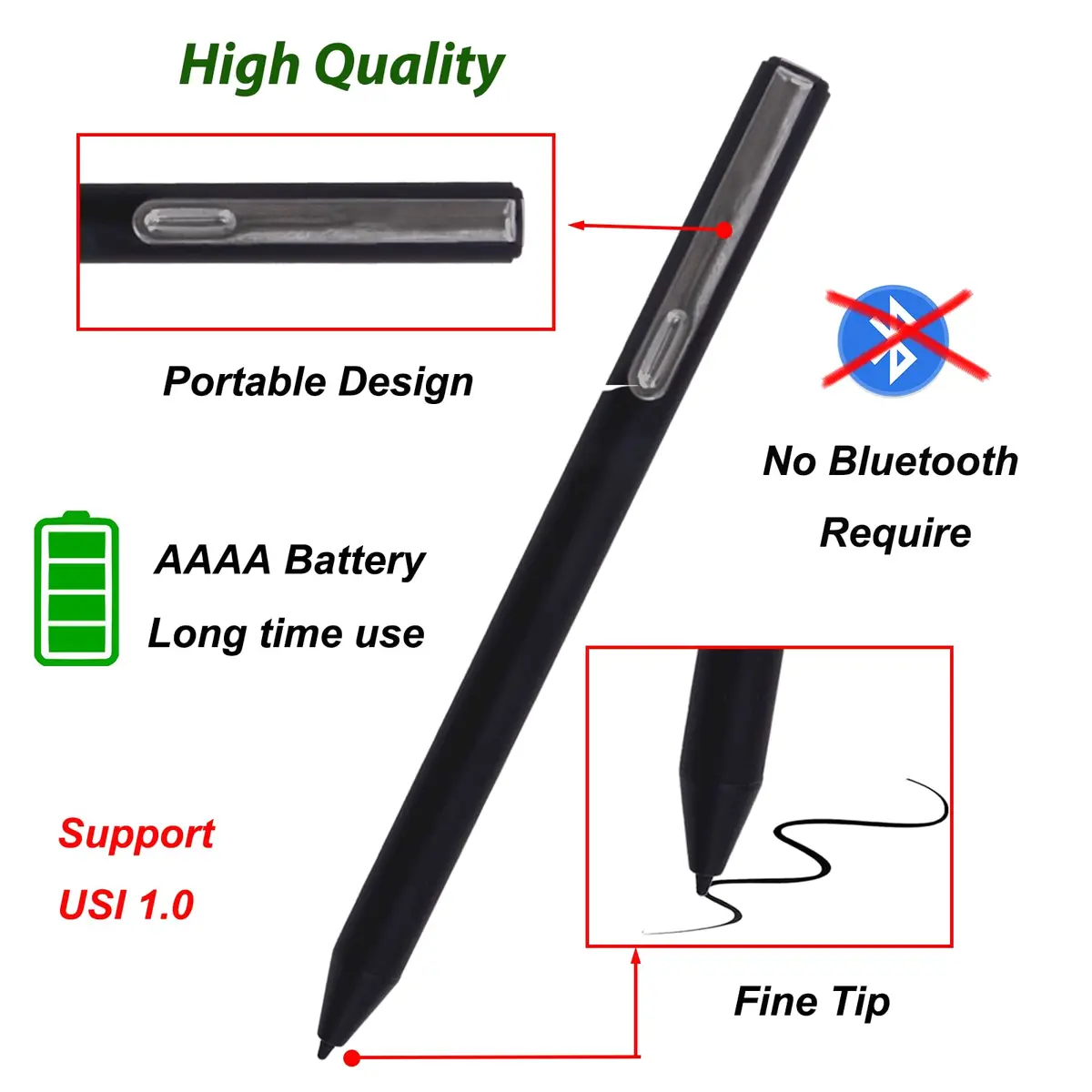 LiXiongBao USI 1.0 Pen for Lenovo Chromebooks - 4096 Pressure Sensitivity, Palm Rejection, Black - view 3