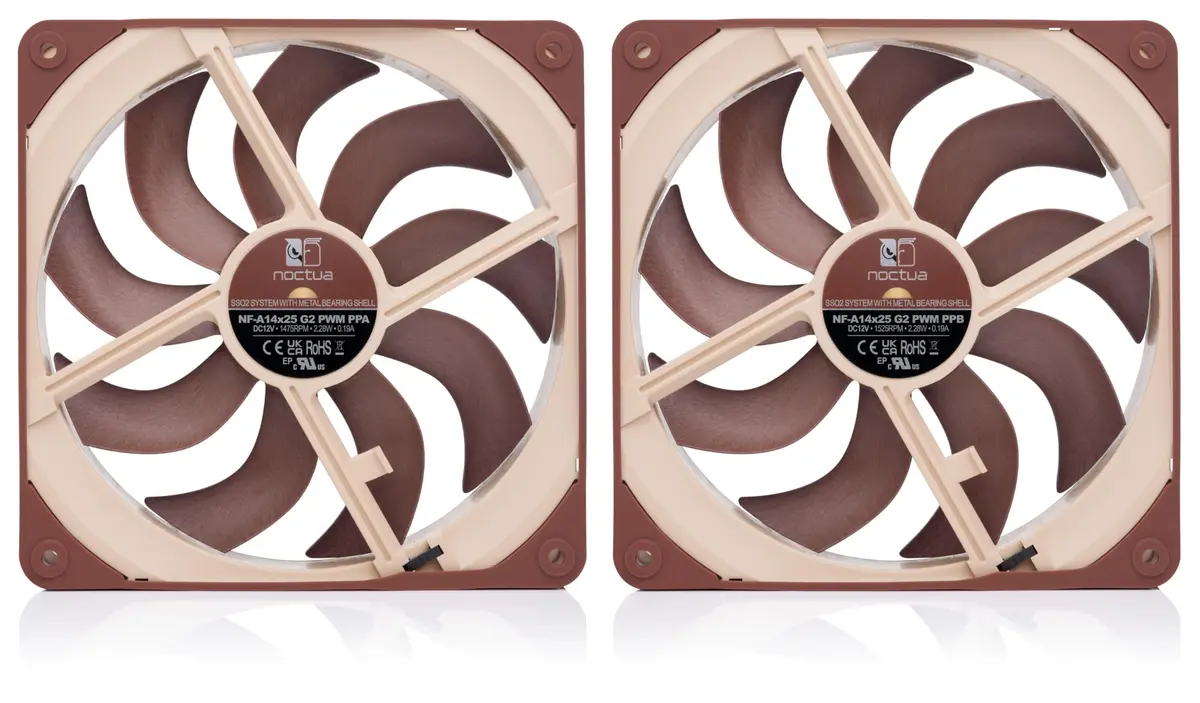 Noctua NF-A14x25 G2 PWM Sx2-PP Dual Fan Kit 140mm (2x 140x25mm) | Speed-Offset for Quieter Operation - view 3